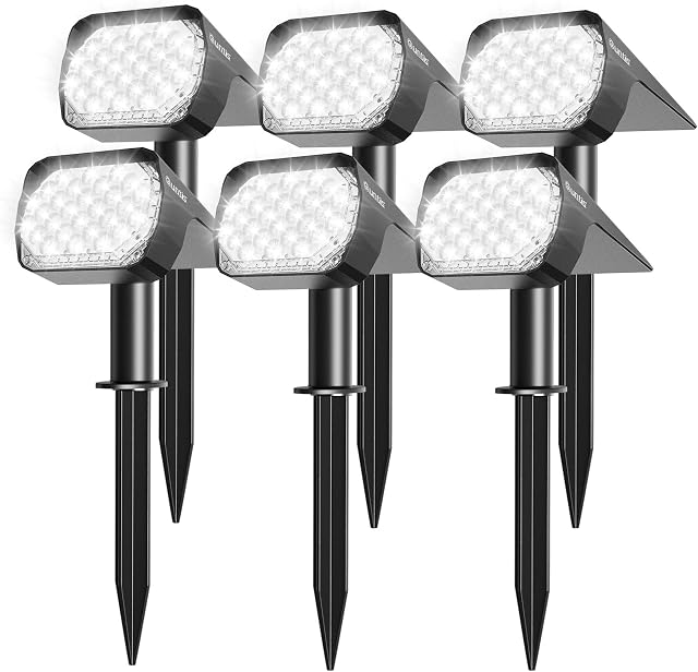 6 Pack Solar Spot Lights Outdoor Waterproof IP67, 28 LED 3 Modes d'éclairage Pleins feux sur le paysage, USB & Solaire lumières murales Illuminate Yard Garden House Garage pour le sentier extérieur Porch - Blanc froid