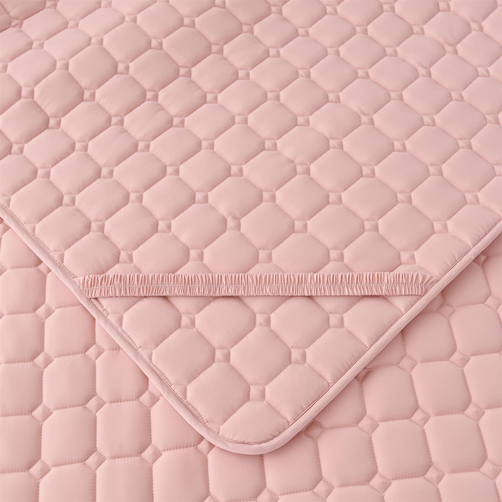 Odot Protector de Colchón Acolchado Color Sólido, Protectores de Colchón Funda de Colchón con 4 Bandas Elásticas Cubre Colchón Suave Comodo Sábana Protectora para Cama (200x220cm,Rosa C)