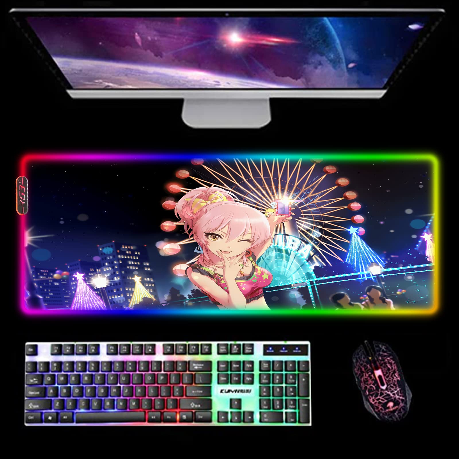 Gaming Mouse Pads Led Large Jougasaki Mika Mouse Pad XL RGB Extended Gaming Desk Mat Home Office Keyboard Pad Stitched Edges Long Carpet Pad 600X1200Mm