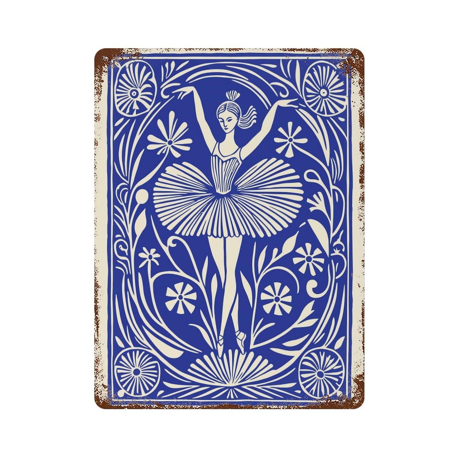 Vintage Metal Tin Sign Ballet Dancer in Floral Frame 15.7"x11.8", Classic Wall Plaque for Pub, Kitchen And Man Cave Decor