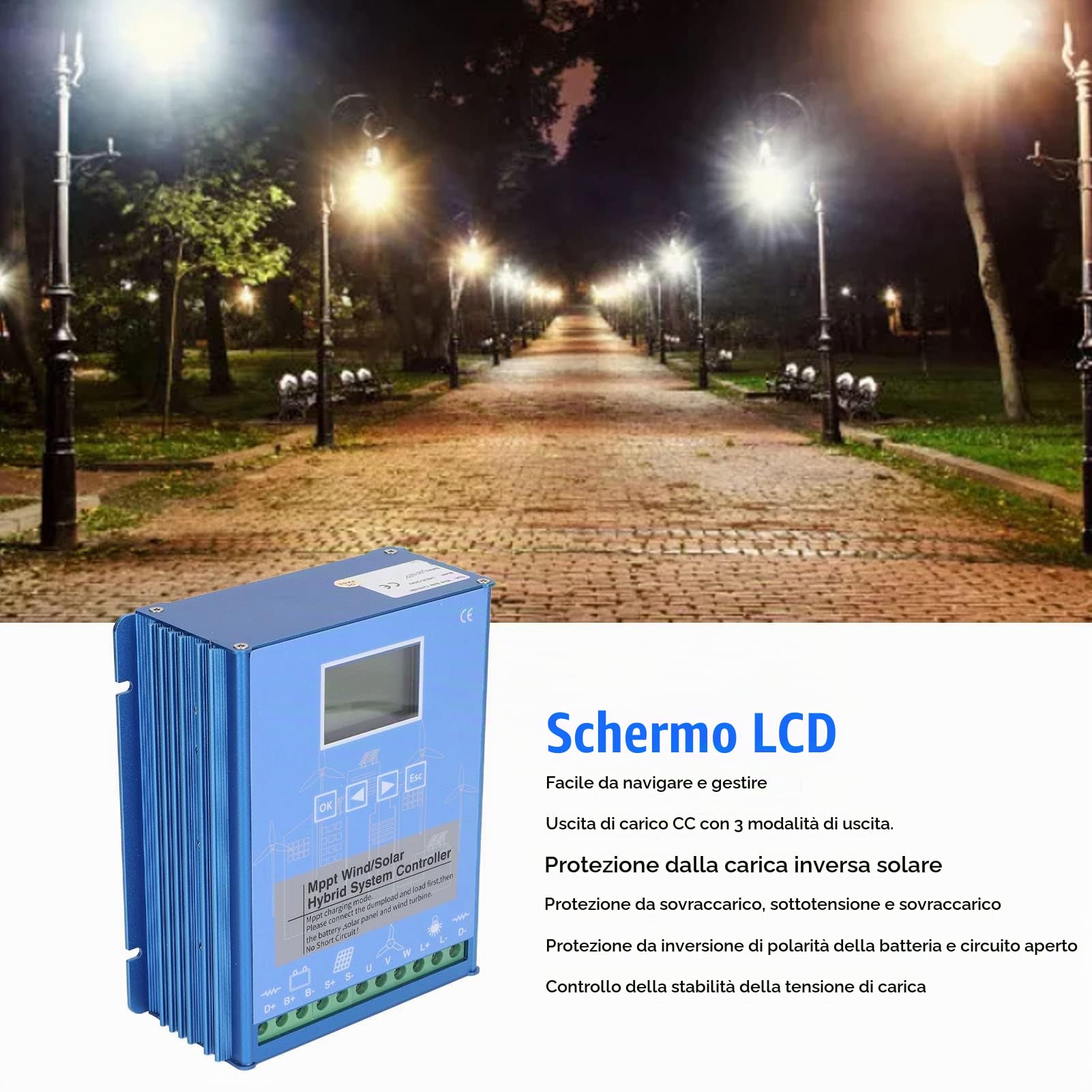ciciglow Regolatore di carica ibrido solare eolico,solare fotovoltaico eolico 1000W 8100W,LCD,identificazione automatica 24V 48V,MPPT,per turbina eolica,pannello solare,