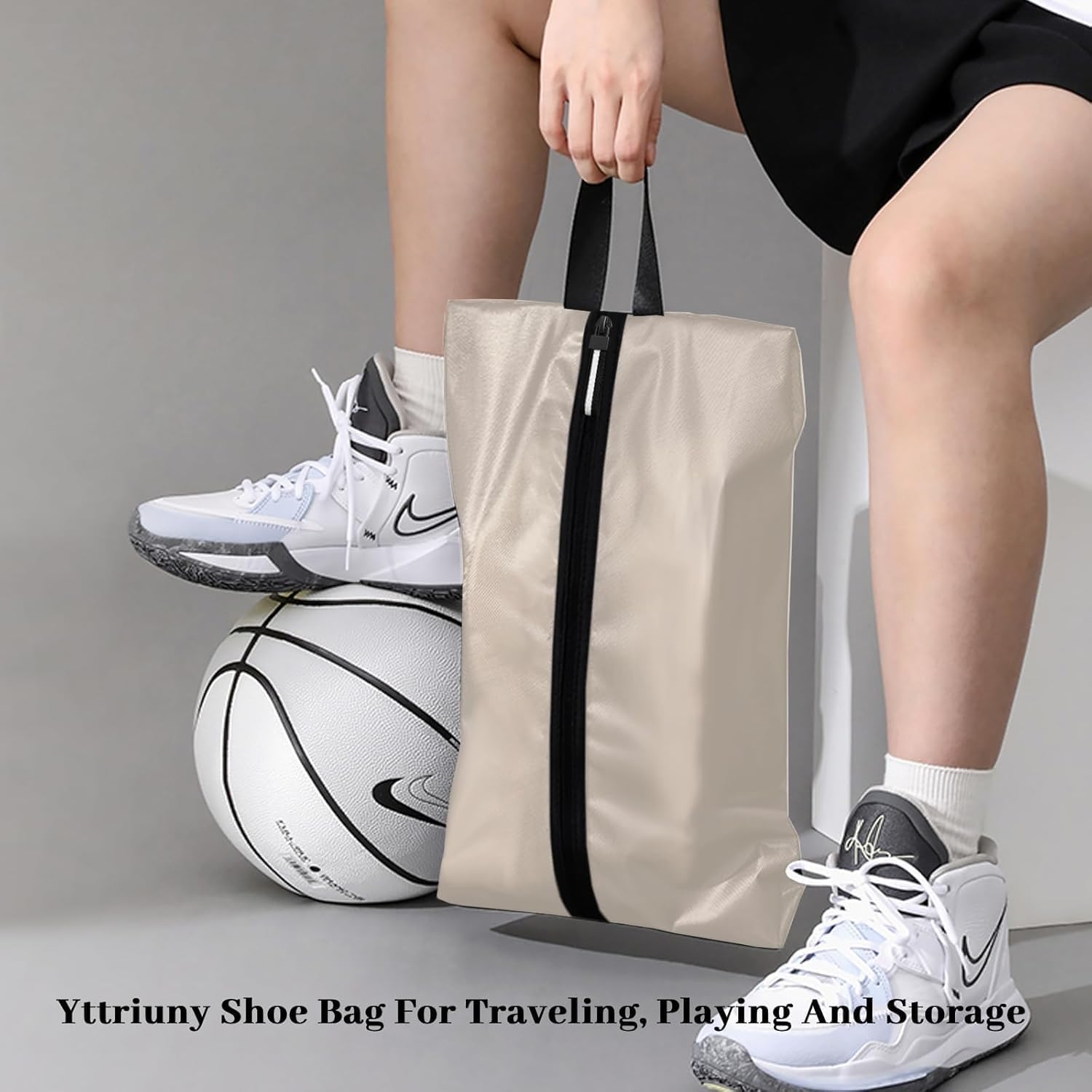 Shoe Bag Water-Resistant, Travel Friendly Golf Shoe Bag with Zipper for Sports Ideal for Gym,Spikes,Golf,Tennis (Off White, 1-Pack)