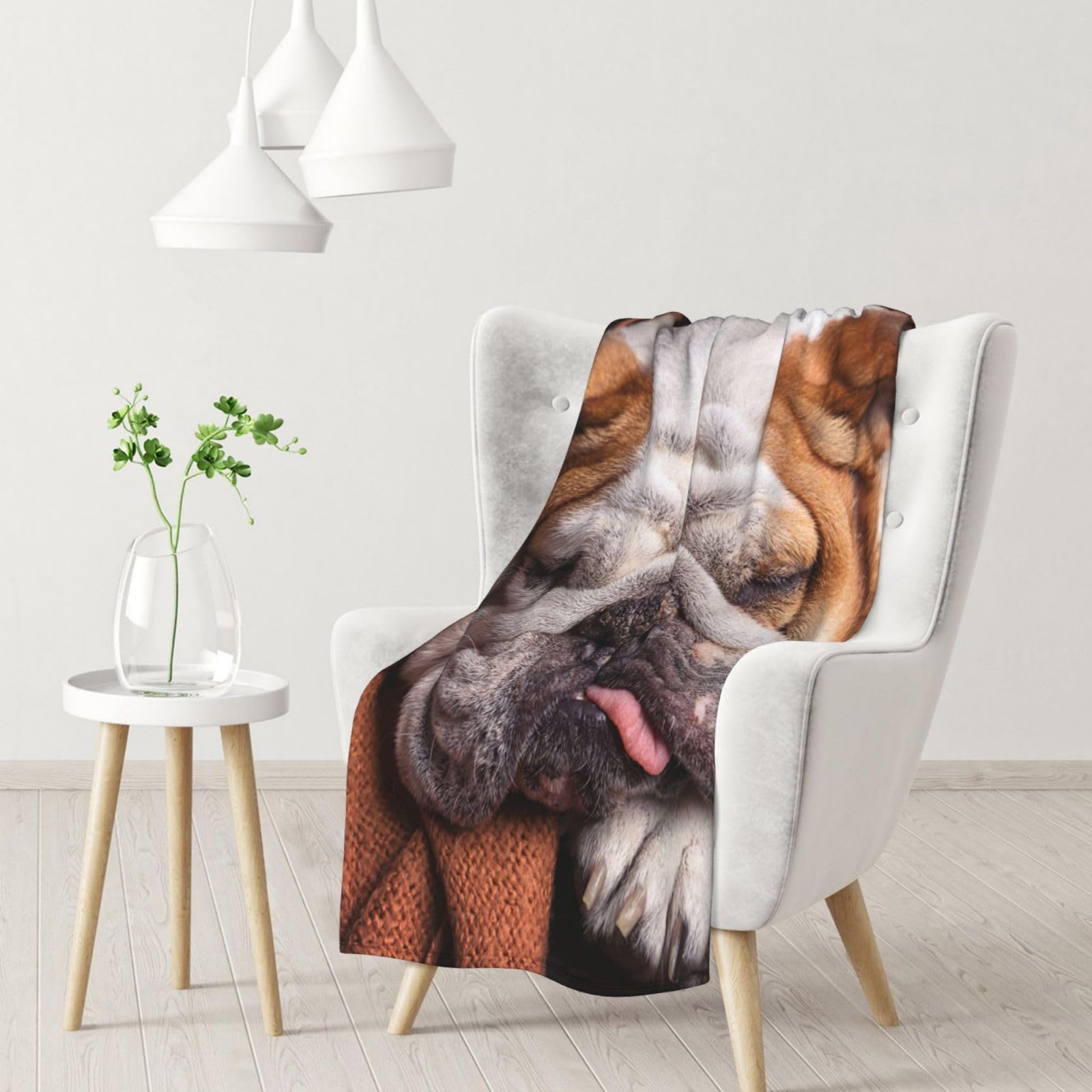 YOFIEN English Bulldogs Muzzle Pets Sleeping DogsFlannel Throw Fluffy Blanket for Couch, Soft Cozy Blankets