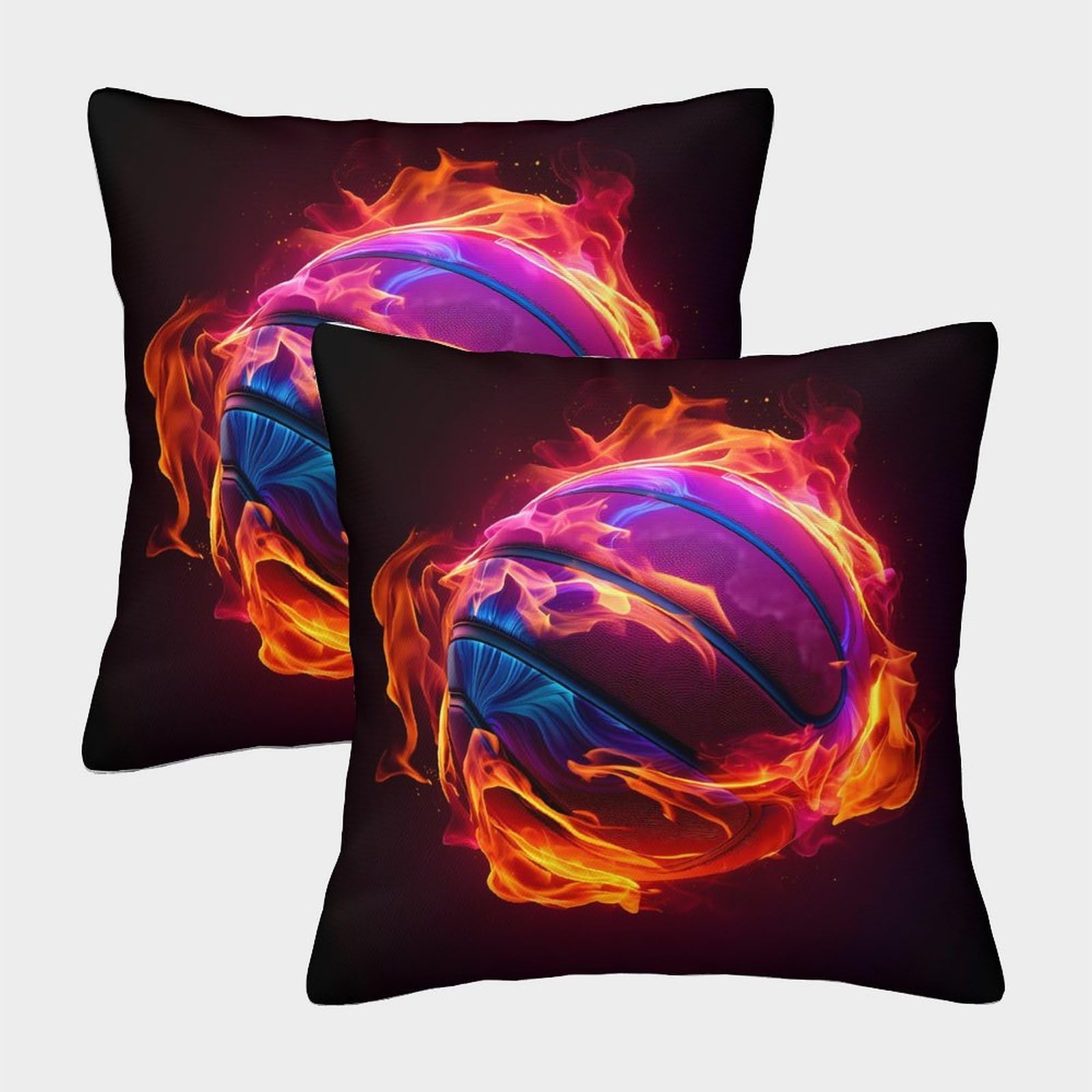 QFVANSIYO 3D Printed Flame Basketball Pillowcase Microfiber Soft Bedroom Decor Basketball Pillow Cover for Adults Teens 45x45cm