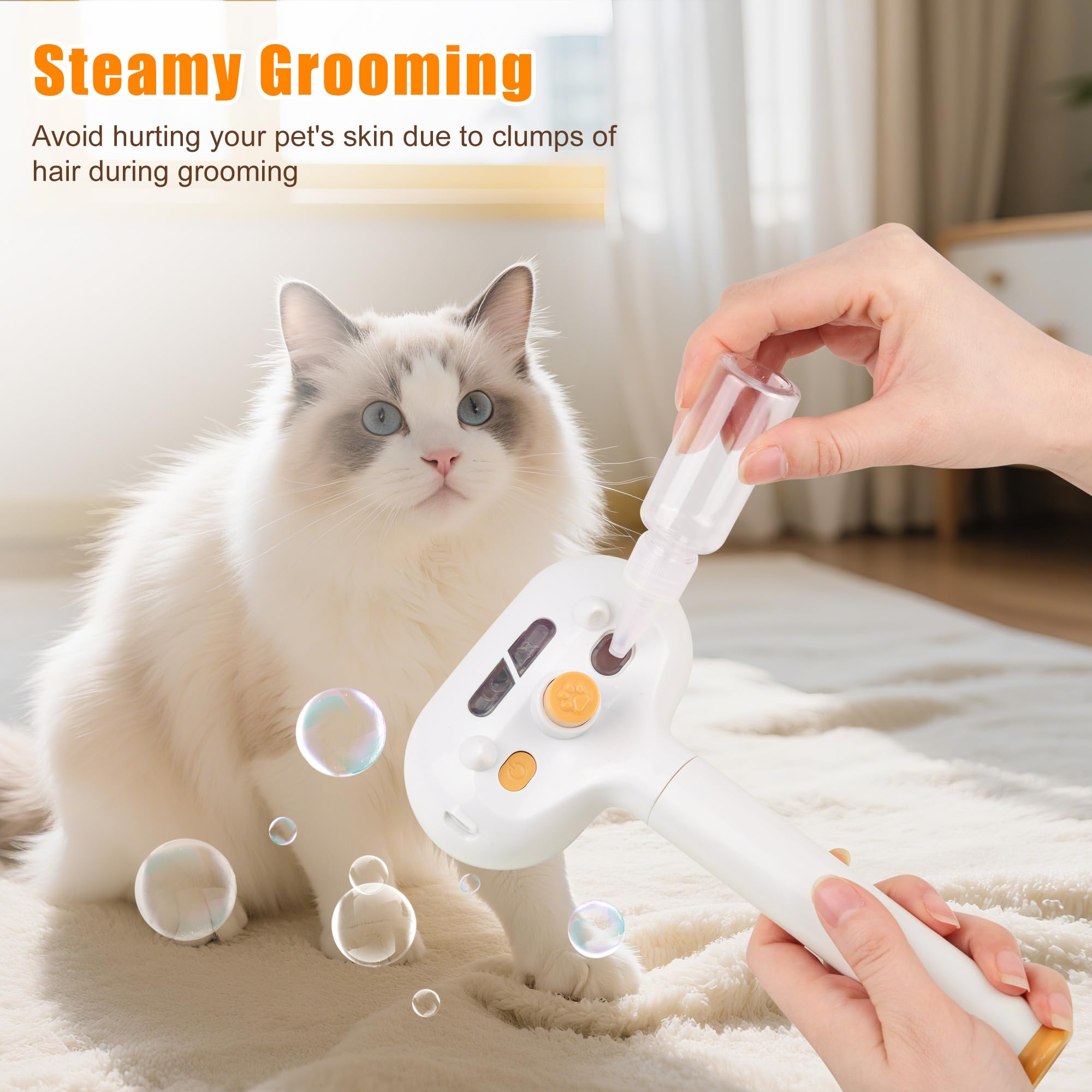 Cepillo de vapor 3 en 1 para mascotas, cepillo para perros y gatos para gatos de interior, respetuoso con la piel, cepillo de aseo autolimpiante para perros y gatos, herramienta de depilación