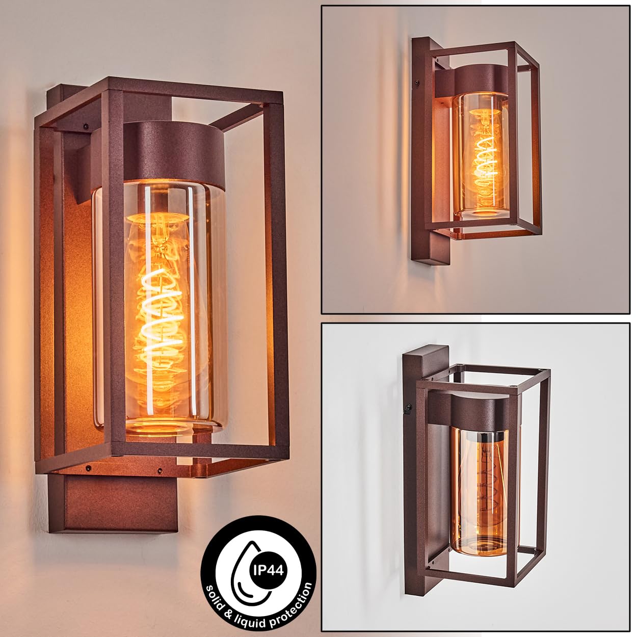 HOFSTEIN Außenwandleuchte Boucinho, Außenwandlampe aus Metall/Glas in Rost/Bernstein, Wechselglas Klar, Wandleuchte Down außen mit tollem Lichteffekt, E27, IP44, Hof, Außenbereich, Terrasse, Haustüre