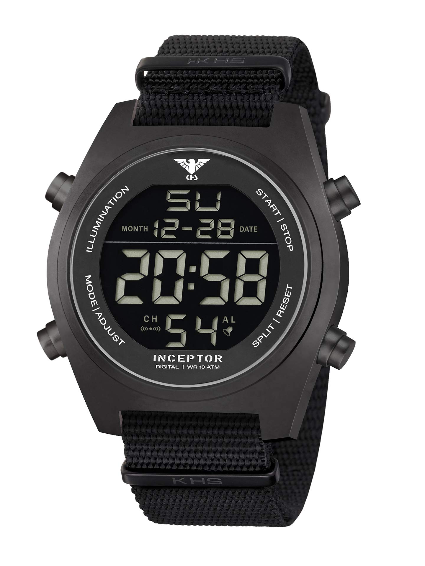 KHS Orologio Da Uomo PLABSS.NSGO – Cassa In Acciaio, Cinturino In Nylon Verde, Quadrante Nero, Solare E Al Quarzo, 10 ATM
