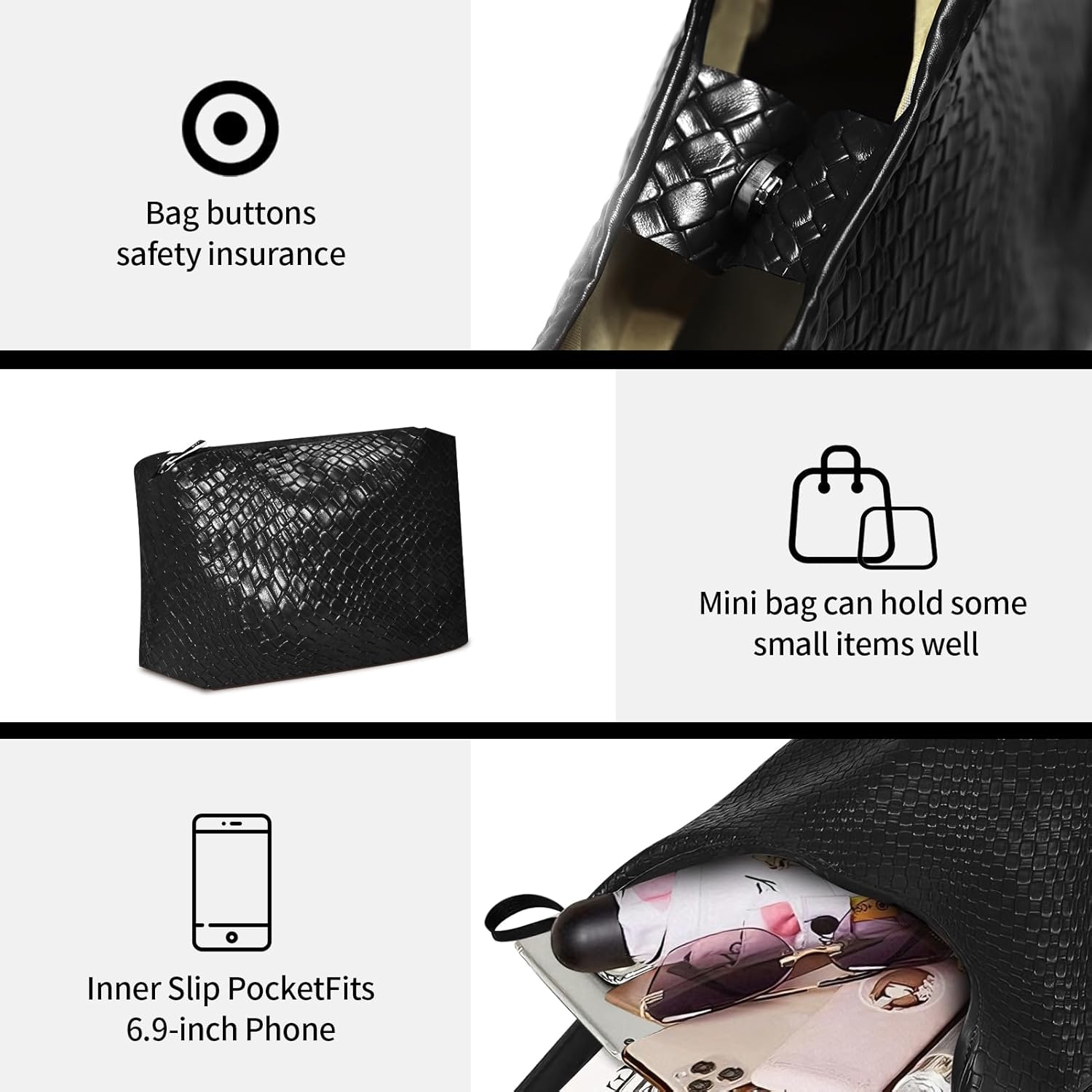 AriaNova Woven Leather Tote Bag for Women Top- Hobo Bags Large Capacity Soft Vegan Crossbody - Image 7