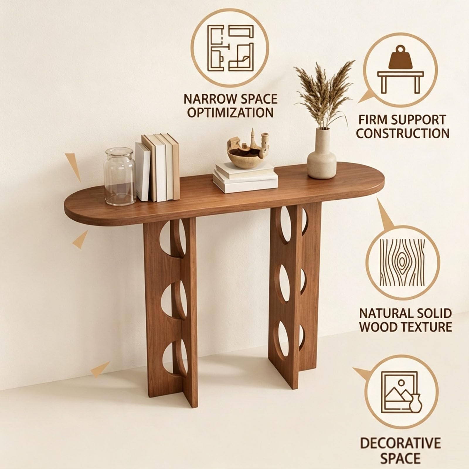 Tavolo Consolle in Legno Massello, Mobile da Ingresso Stretto e Lungo | Consolle da Corridoio Moderna per Dietro Divano, Soggiorno, Salotto e Ingresso