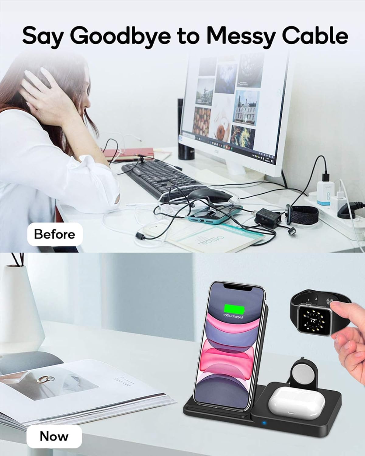 One-Day Sale: Up to 40% Off Wireless Charger, Qi-Certified Fast Wireless Charging Station for AirPods/Apple Watch Series/iPhone 12/11/11 pro/11 Pro Max/XS/XS Max/XR/8/8 Plus/SE,Adjust Wireless Charging Stand for Samsung