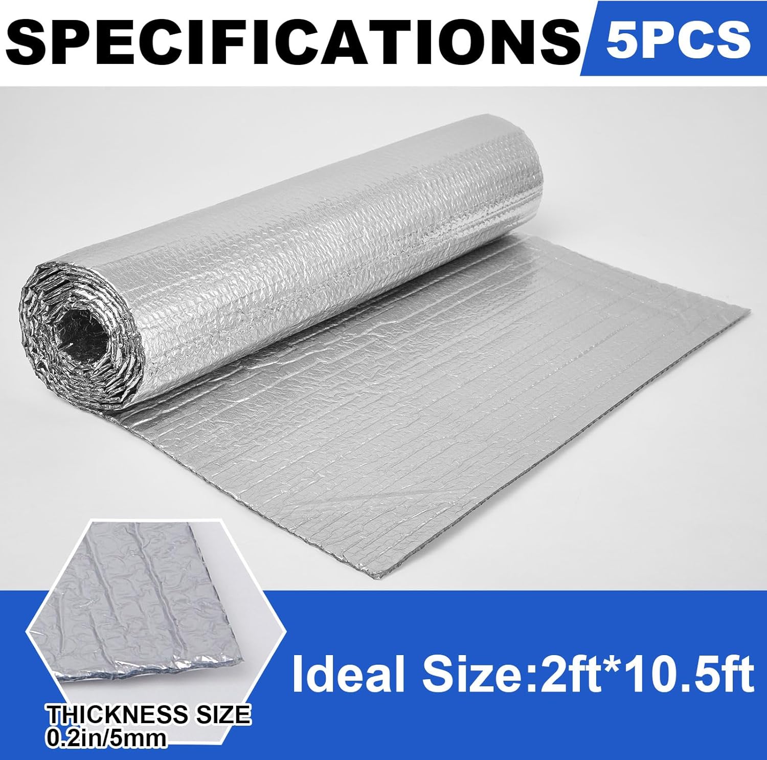 Frienda 5pack 24in x 10.5ft Self-Adhesive Double Bubble Reflective Foil Insulation Foam, Aluminum Foil Thermal Insulation Radiant Barrier for Window, Garage Door, Rv, Roof, Attics