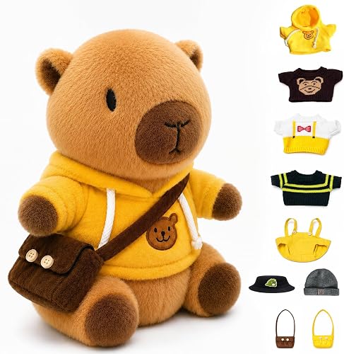 Capybara Plush Toy Capybara Plush with 9 Clothes and Accessories Super Soft Capybara Stuffed Animal for Kids Girls Boys 10.2inch (Black Capybara)