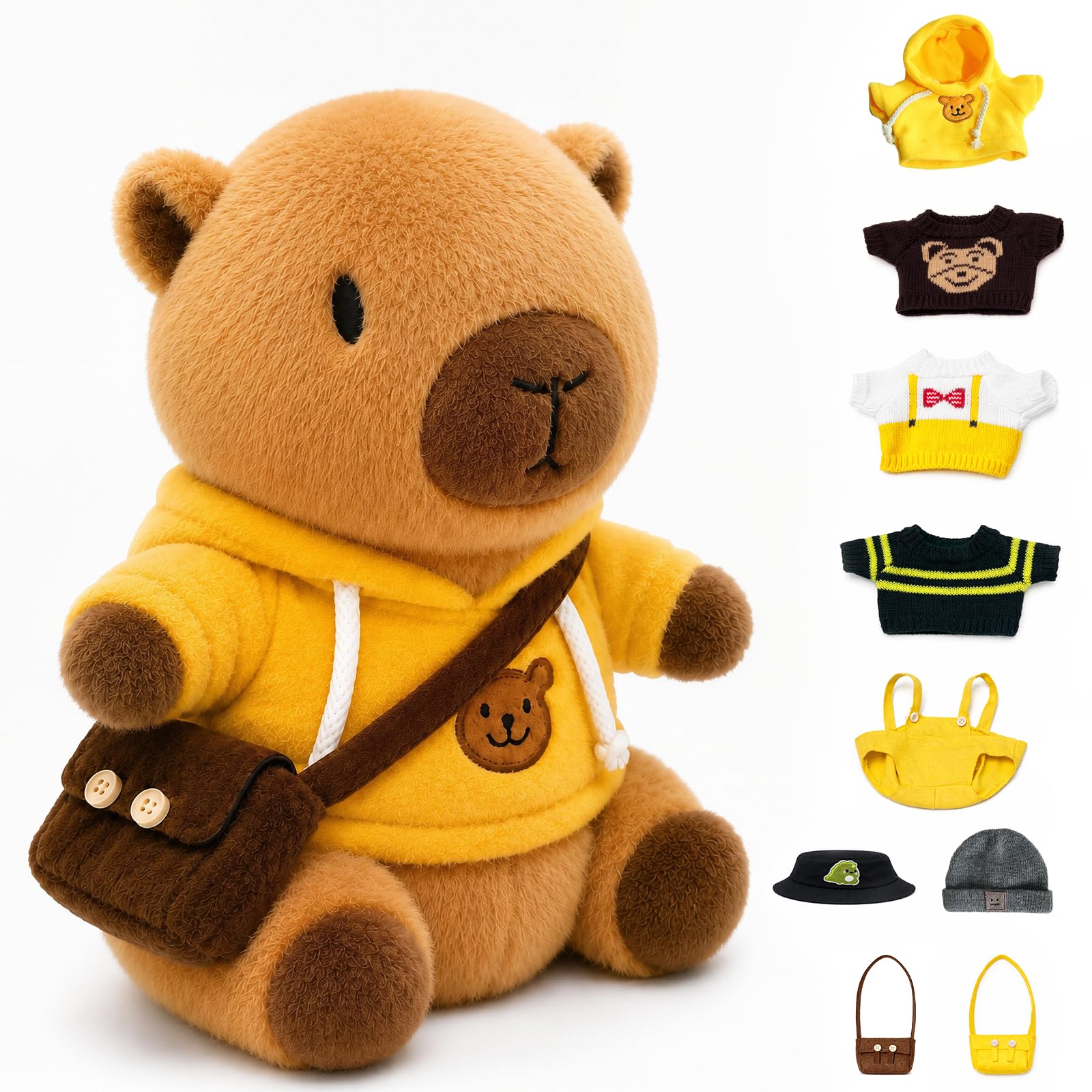 TITQWOP 10.2" Red Capybara Plush Toy with 9 Clothes and Accessories Super Soft Capybara Stuffed Animal for Kids Girls Boys — image 1