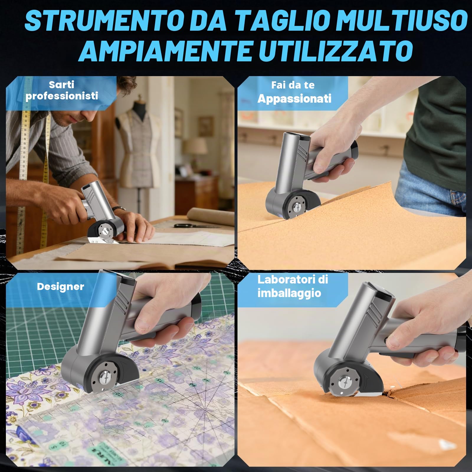 Forbici Elettricista senza Fili, Forbice Elettricista Professionale, Taglierino Rotante Elettrico Ricaricabile con Schermo Livello Batteria | 360 Colpi/Min per Cartone Pelle Tessuto Tessile