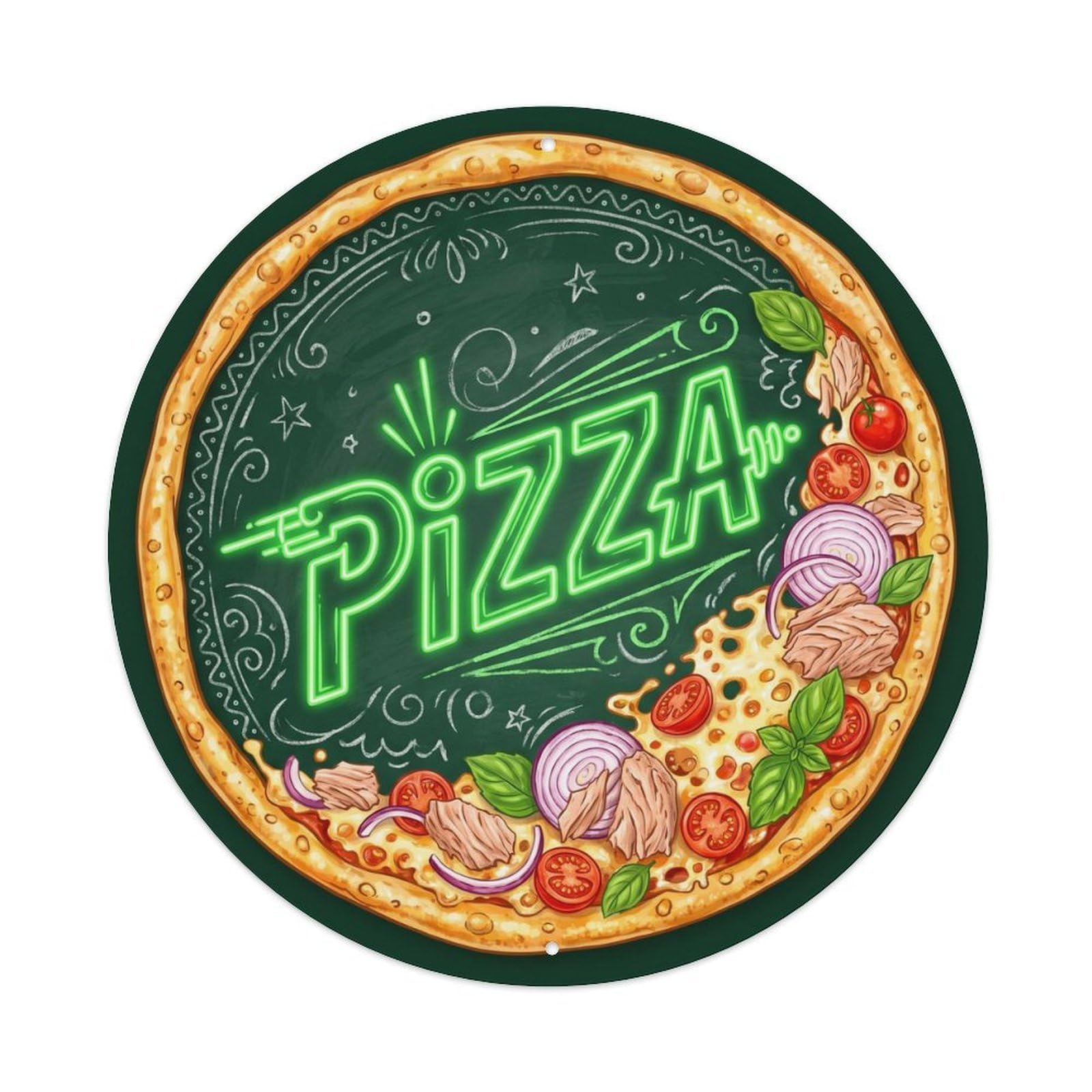 Yrnq 8X8inch Vintage Style Vintage Pizza Tuna Red Onion Tomato Food Decoration Metal Tin Sign