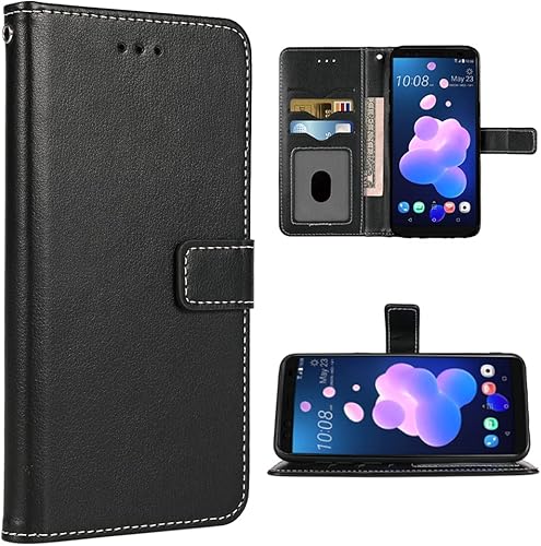 Compatible con HTC U11 - Funda tipo cartera con correa de muñeca de cuero, soporte para tarjetas, soporte para celular, folio, monedero, ranura de