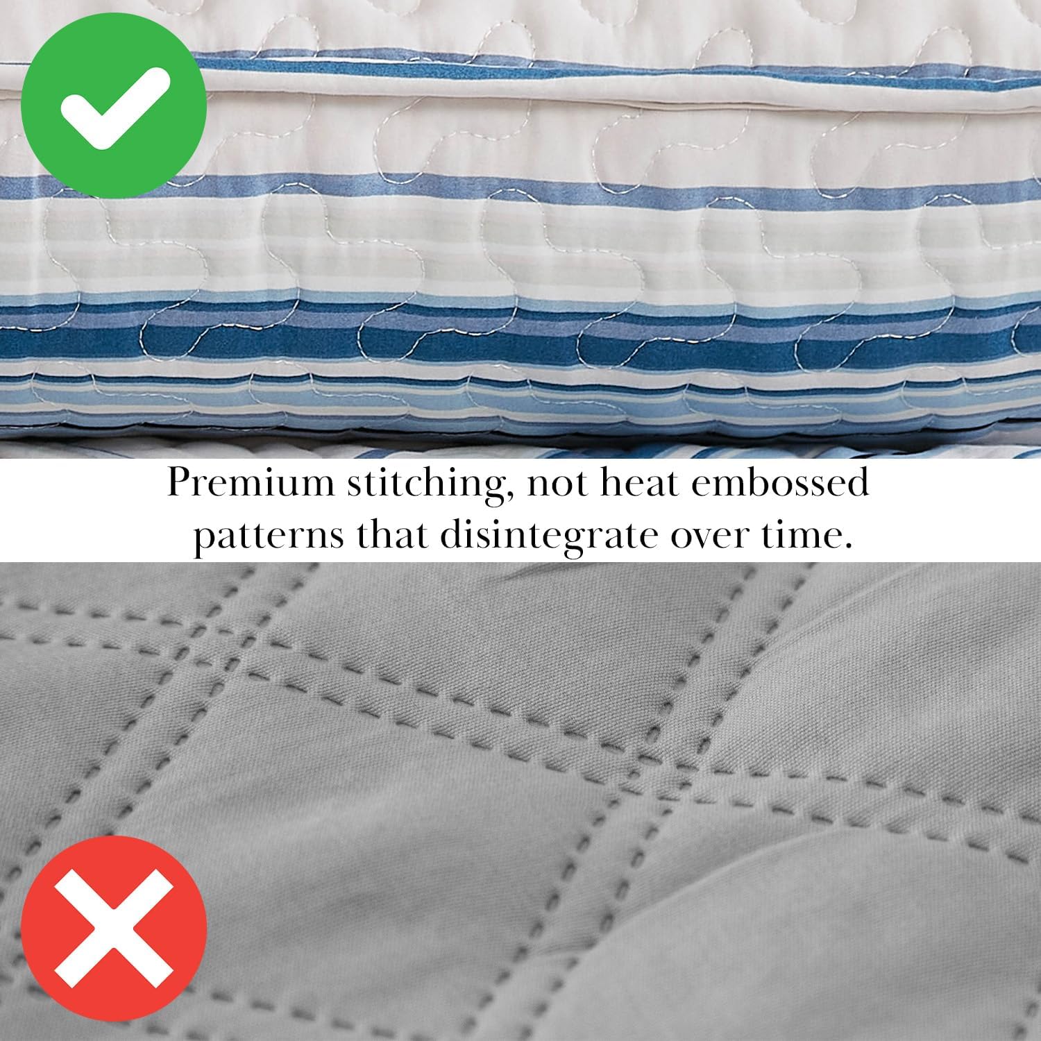 Southshore Fine Living, Inc. Oversized Queen Quilt Set, Striped Blue/White Quilt Bedspread Queen/Full, 3-Piece Coastal Bedding Set with Lightweight Coverlet and Matching Quilted Shams, Blue Stripes - Image 3