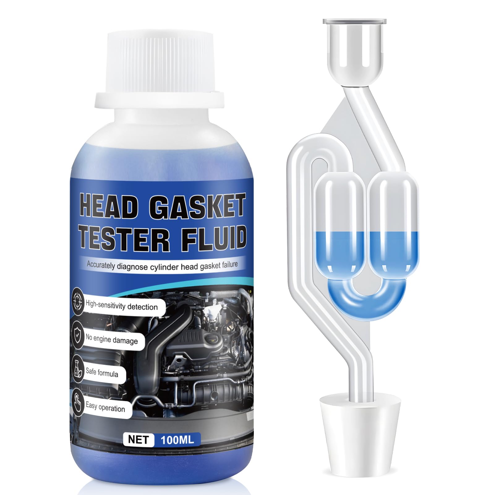 Tester di Guarnizione a Testa Cilindrica,Tester per Guarnizione Testata CO2,Test Guarnizione Testata Bruciata,Diagnostica Rapida Precisa,Kit Universale Rilevatore di Perdite CO₂ per Auto e Moto 100ml