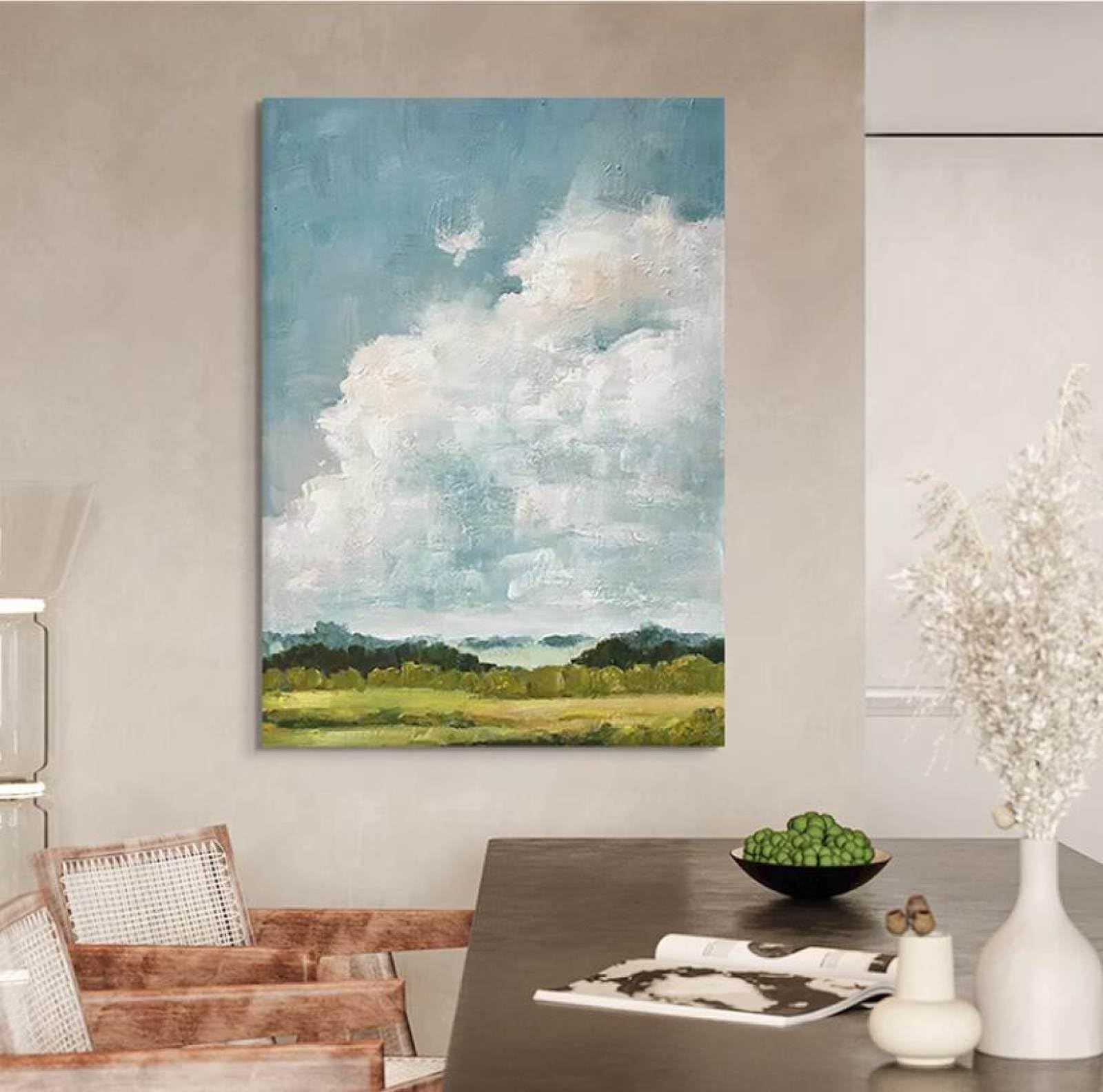 Peinture à l'huile moderne nuages blancs texture paysage abstrait décoration murale maison