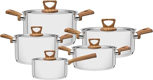 Tramontina Brava - Juego de 5 cacerolas de acero inoxidable 4 1 con tapa, apto para todo tipo de cocinas, 5 piezas