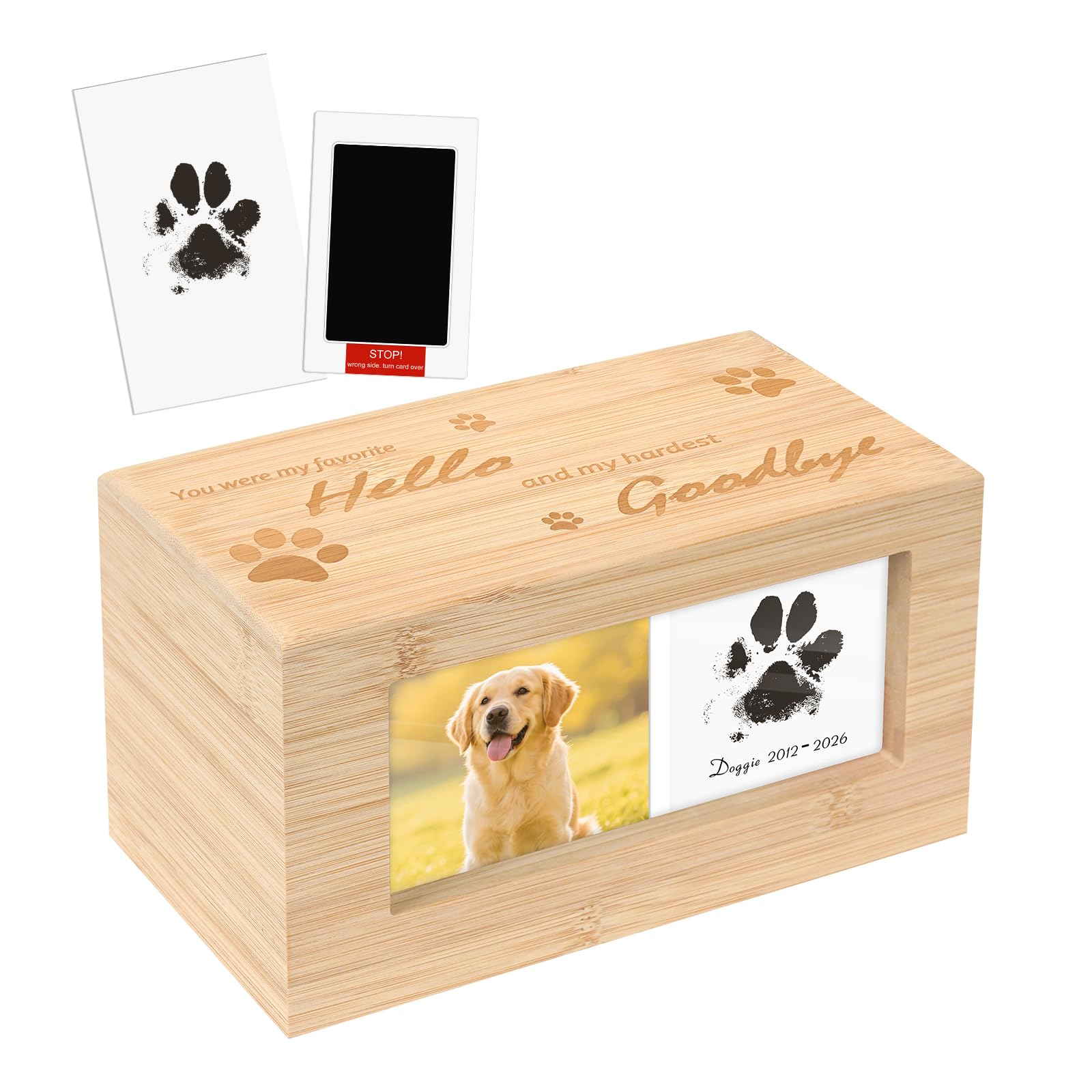 Dog Ashes Box, Bamboo Personalised Dog Urn for Ashes-Hello