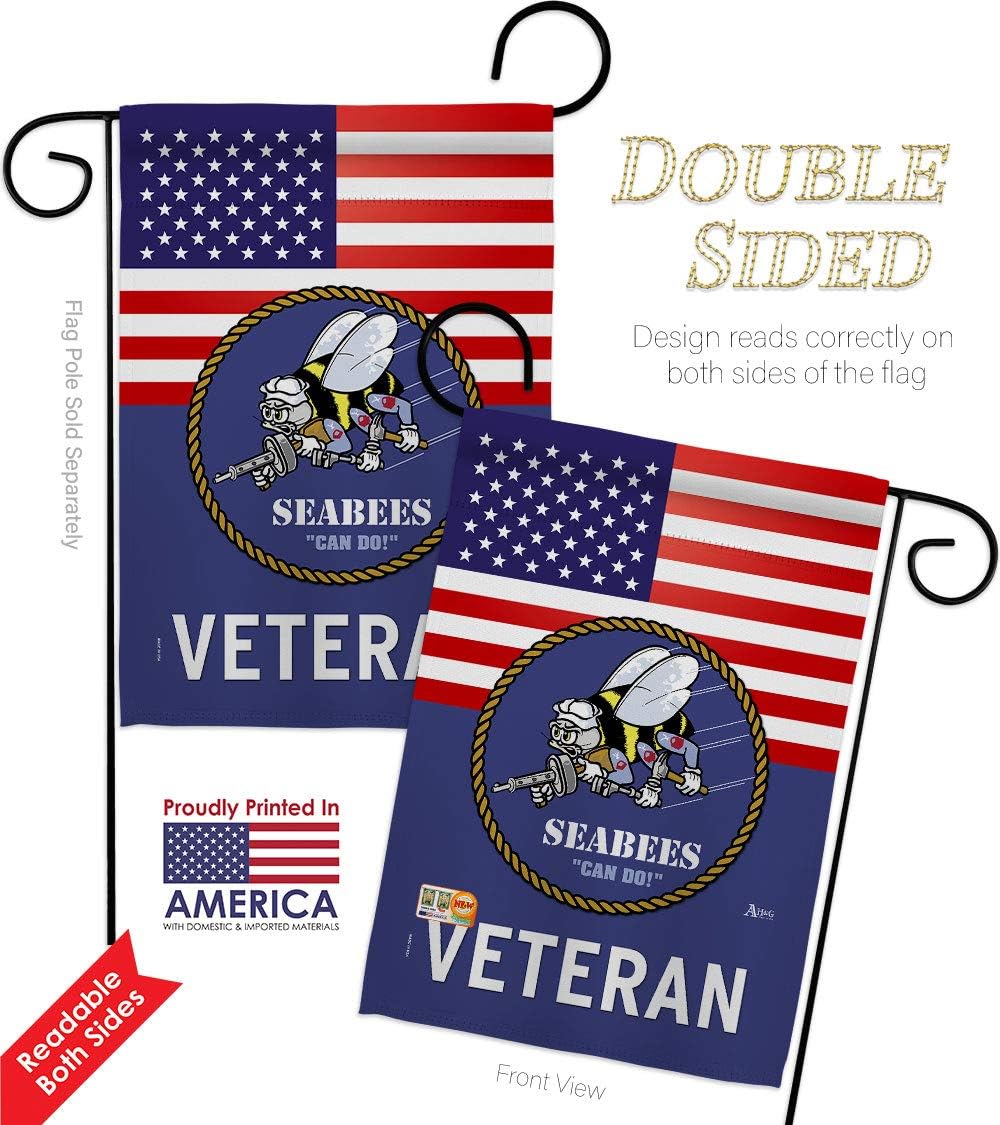 US Seabees Veteran Garden Flag Set Wall Holder Armed Forces Navy USN Seabee United State American Military Retire Official Small Decorative Gift Yard House Banner Double-Sided Made in USA 13 X 18.5