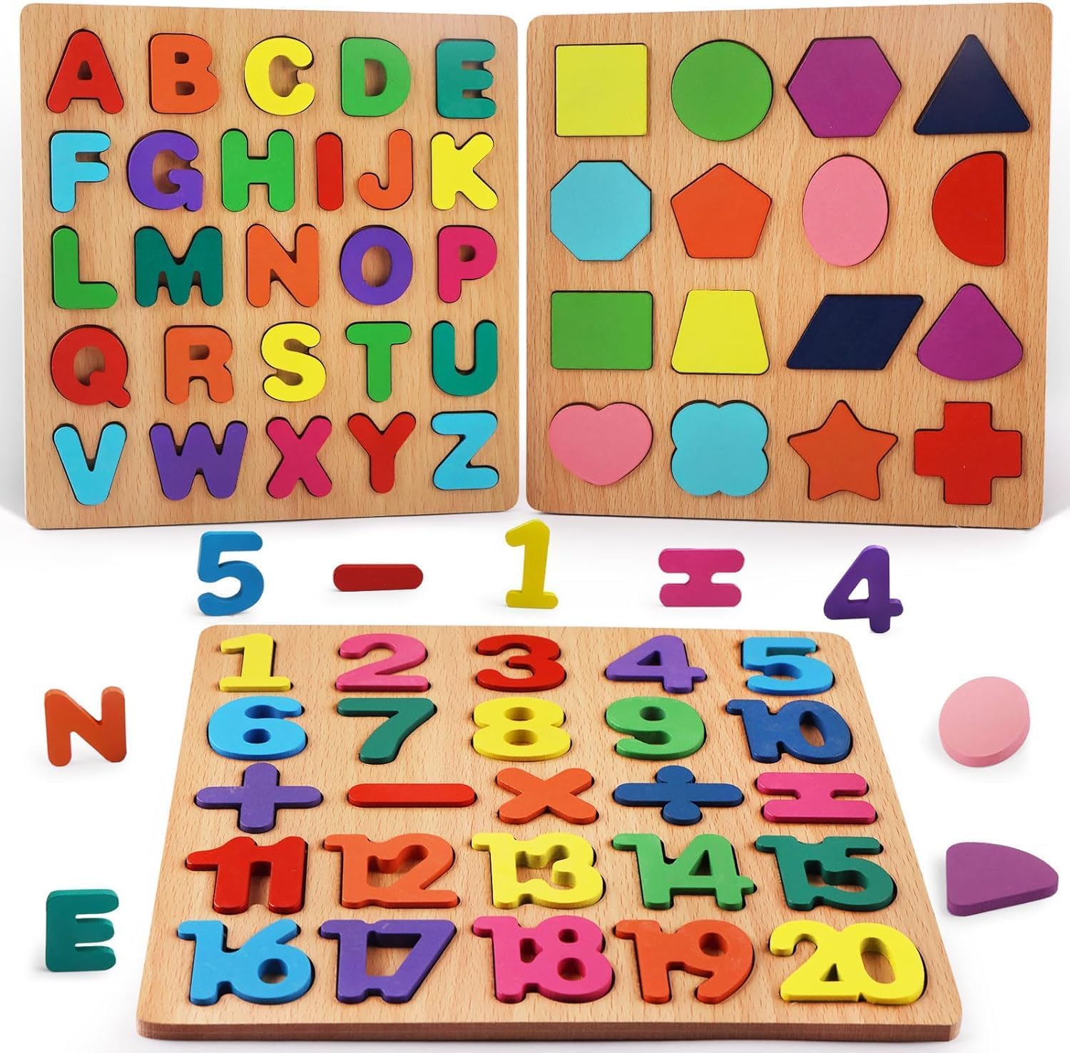 Kids Colorful Wooden Puzzle Set Featuring 3D Capital Alphabets, Numbers, and Shapes | ABCD Puzzle Set | Learning Educational Board for Kids | Montessori Gift(Alphabets, Numbers & Shapes) (B0D74G2GPT) Amazon Price History, Amazon Price Tracker