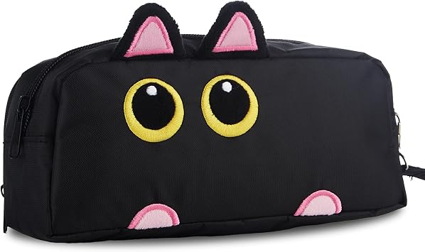 Qyeahkj Large Capacity Pencil Case Cute 3D Cat Pencils Pouch Zipper Pen Bags Stationery Organizer Cat Portable Pencil Bag for Kids Storage Pouch for Back to School Office College Supplies