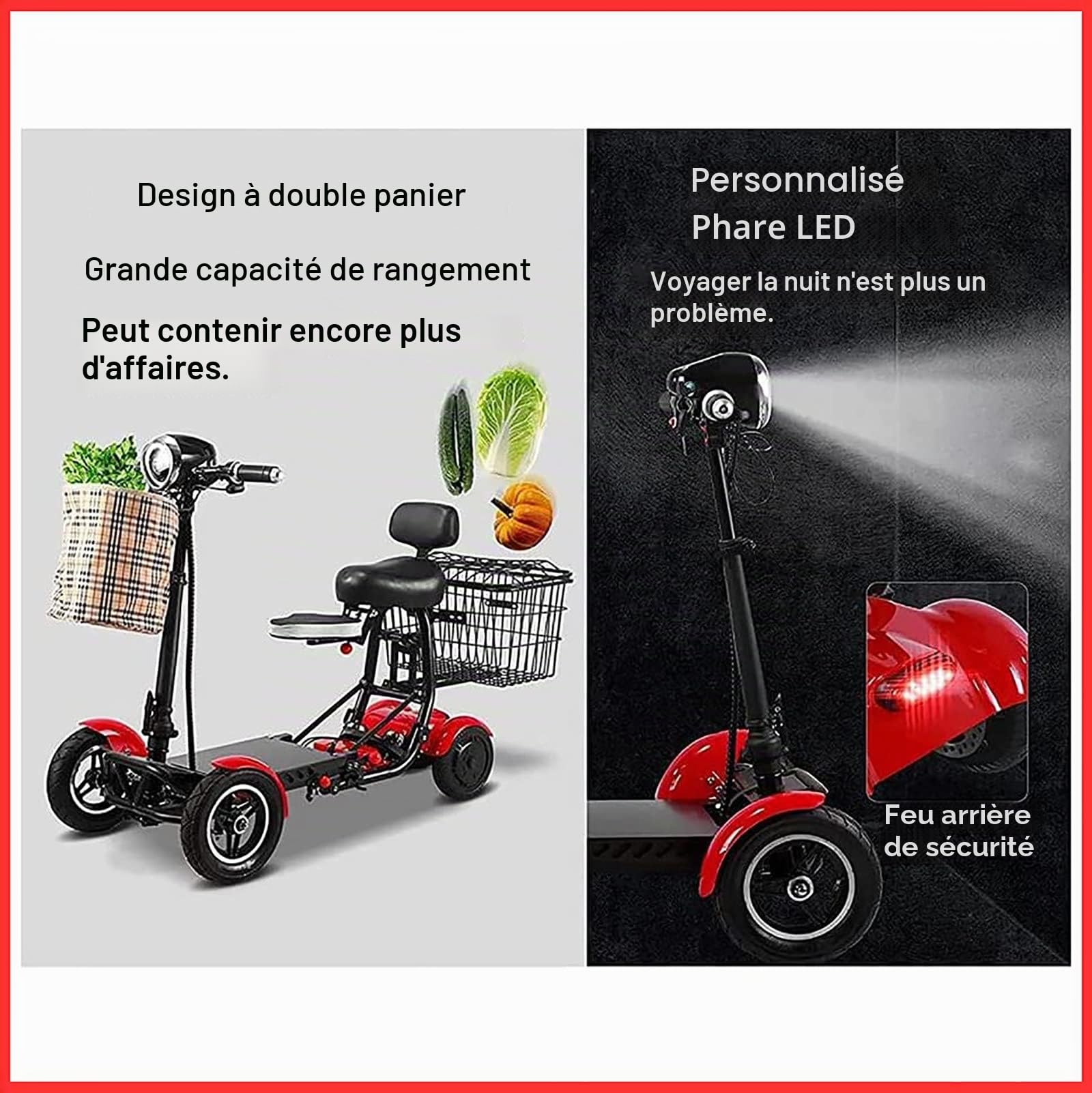 Trottinette LMBXAIP pour personnes âgées, 4 roues pliable, noir, 22 kg, 120 kg max, 20 km d'autonomie, freins à disque, aluminium, style léger, sport