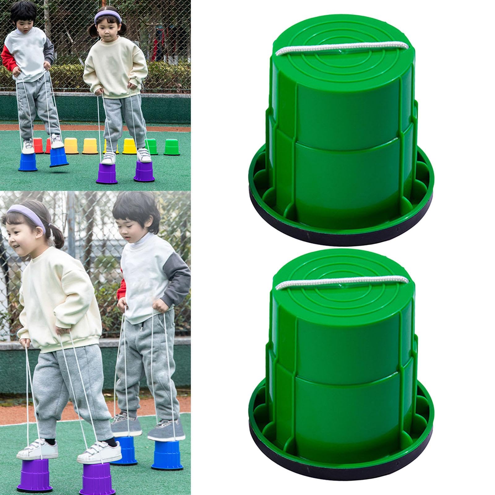 2 Stück Laufstelzen, Balancierstelzen, Klassisches Picknickspielzeug, Stelzenlaufbecher, Eimerstelzen für Jungen Und Kinder Im Freien, Grün