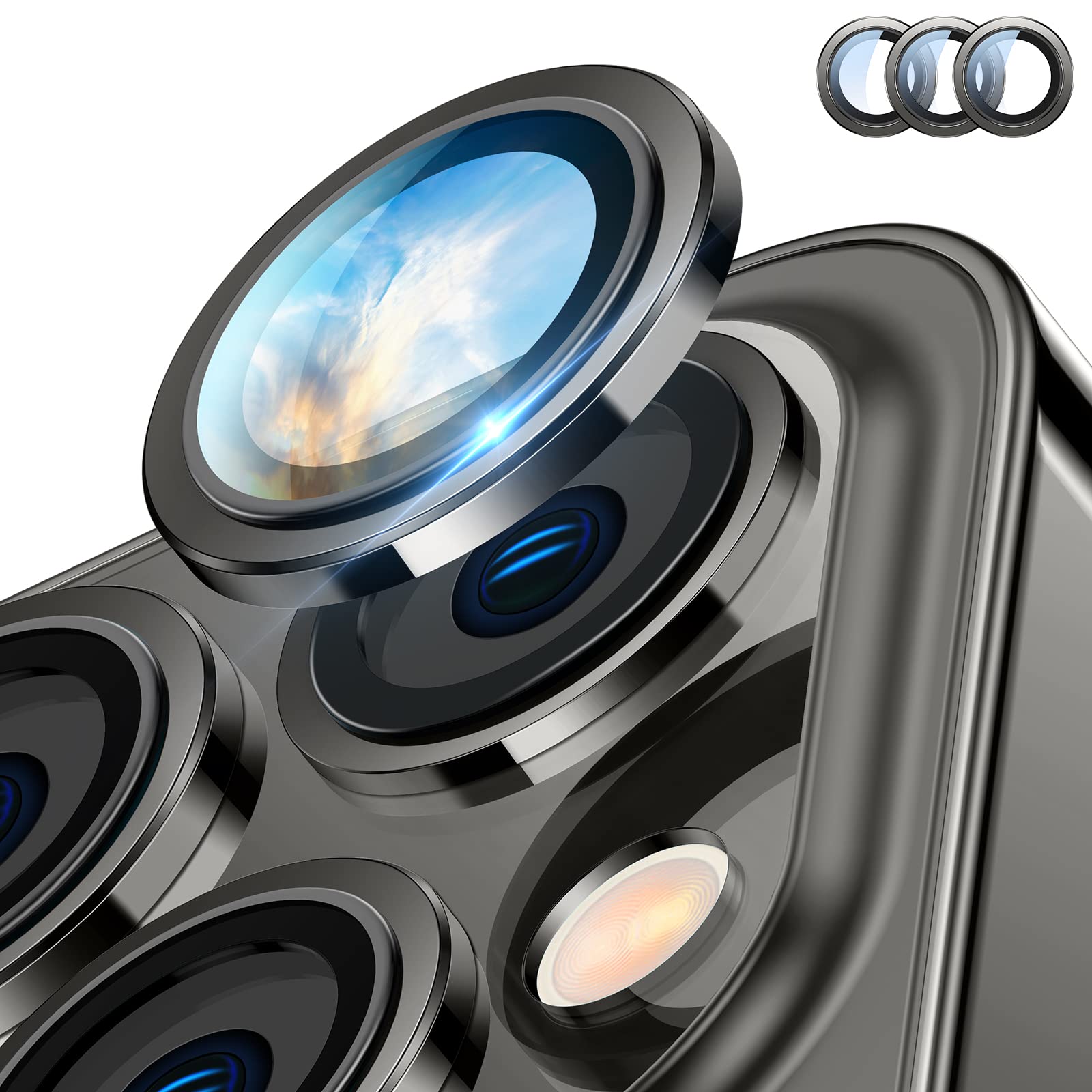 Cakafor iPhone 14 Pro Max - iPhone 14 Pro Camera Lens Protector - 9H Metal Tempered Glass Camera Cover Screen Protector Individual Ring for iPhone 14 Pro 6.1 inch iPhone 14 ProMax, Space Black