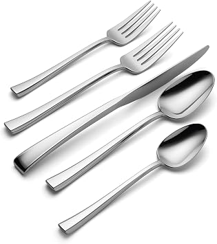 Oneida Silverware Set, Maxine Mirror 20-Piece Flatware Set, Service For 4, 18/10 Stainless Steel, Dishwasher Safe, Cutlery Sets, Kitchen Utensils Sets, Knives Spoons And Forks Silver, 20 Pieces