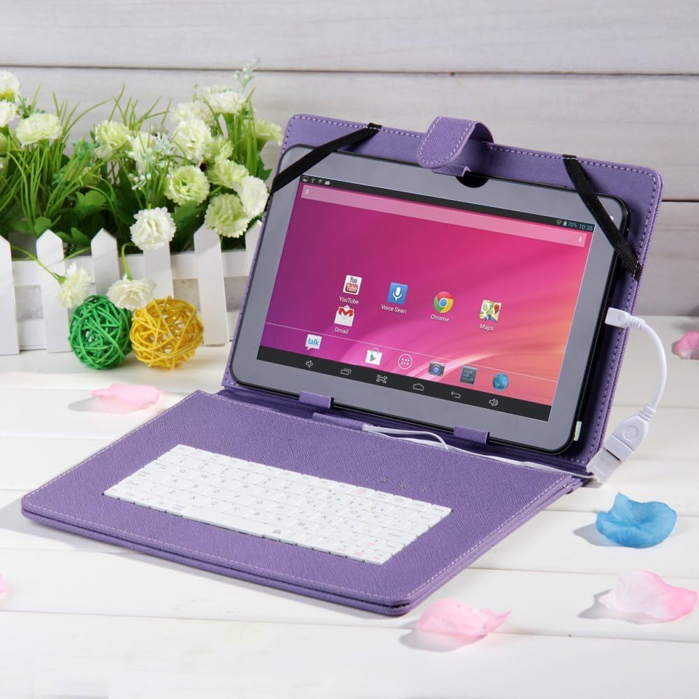 SBXDIO 10.1 inch Ultra Slim PU Leather Universal Stand Tablet Case with Keyboard + Micro USB Adapter for 10.1" Samsung Galaxy Tab P7500 P7510 P5100 P5110 P5113 Purple