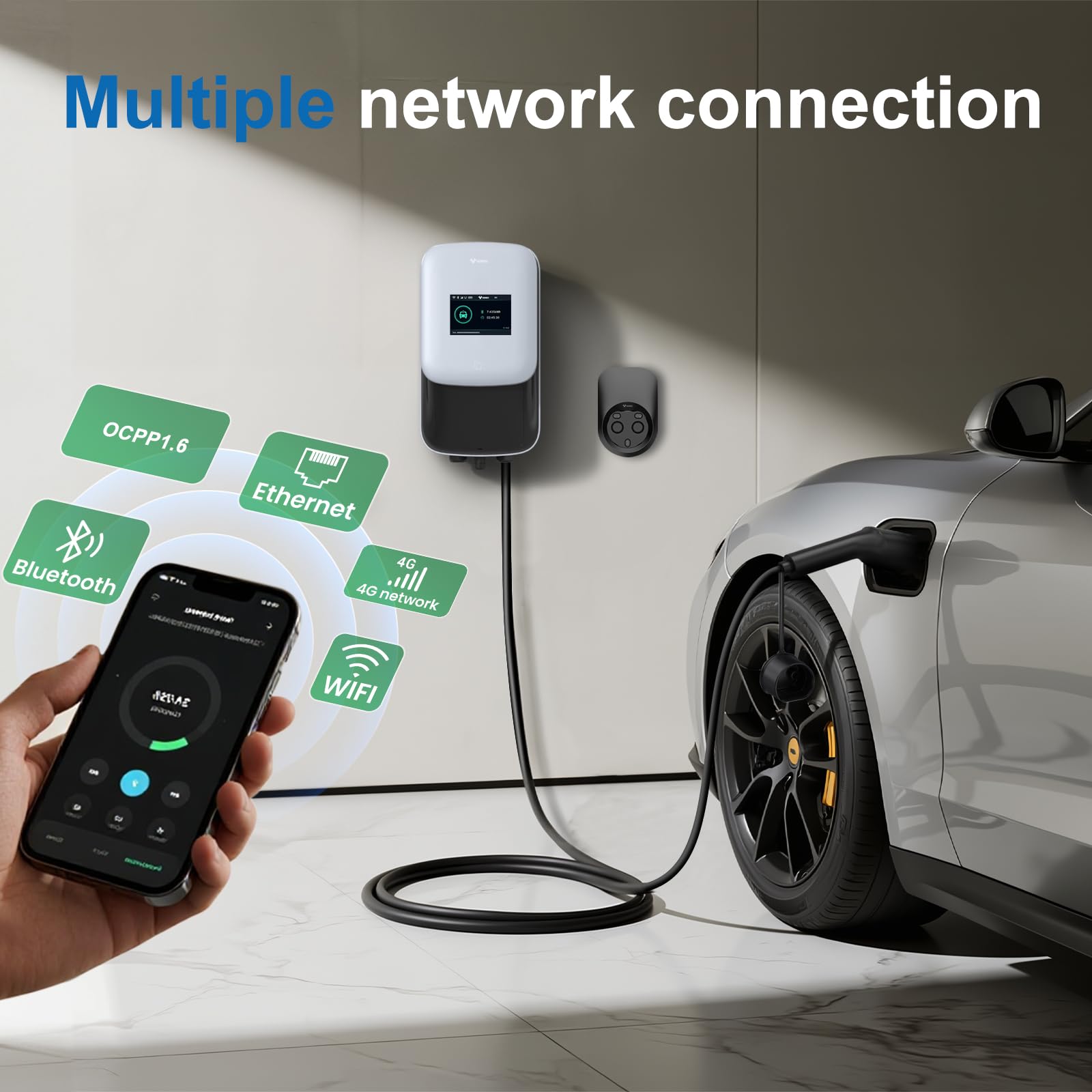 GONEO Stacja ładująca 11 kW 8A-16 A, Wallbox do pojazdów elektrycznych, 480 V, trójfazowa OCPP z kablem 5 m z kartą RFID, IP65, IK10, ochrona 4G, Wi-Fi, aplikacja, sterowanie Bluetooth