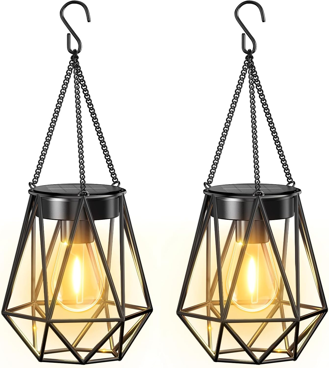 KOOPER 4 Pack Hanging Solar Lanterns Outdoor Waterproof, Metal Hanging Solar Lights for Outside, Upgraded Brighter Outdoor Lanterns Decorative for Garden Patio Yard Porch Gifts for Women Mom Grandma