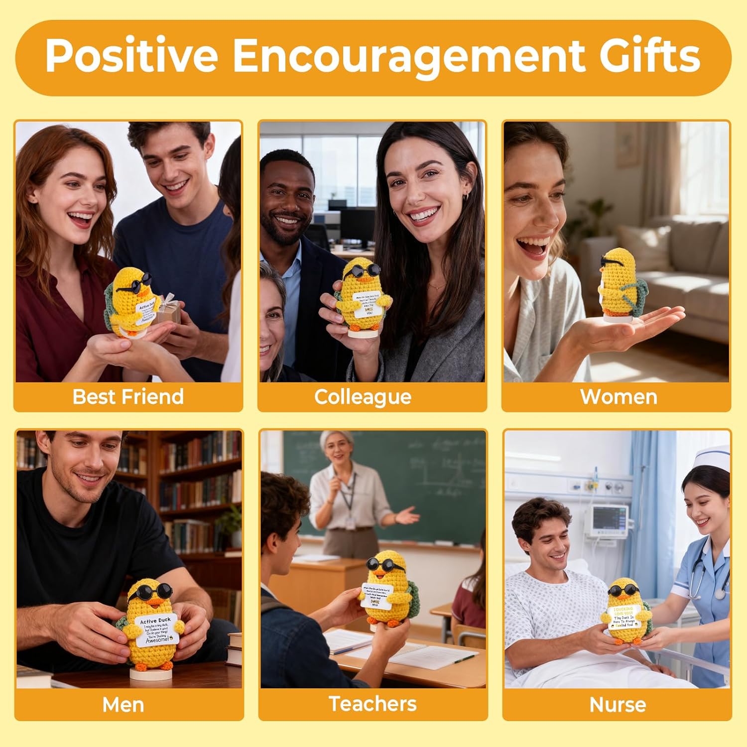 Cute Crochet Duck Gift with Different Positive Affirmation Cards – Inspirational Plush for Women, Friends, Coworkers, Students, Perfect Birthday, Valentine’s Day, for Him Her - Image 2