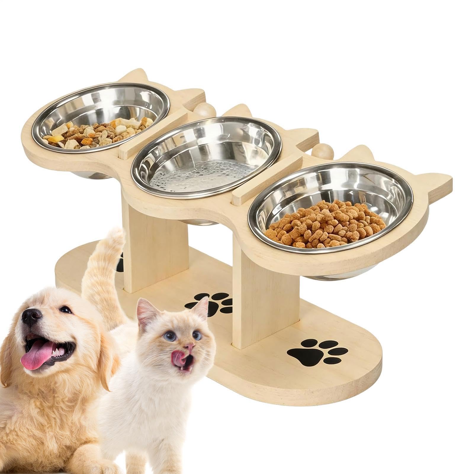 Rialzata per Cani - Alimentatore Per Animali Regolabile In Altezza Inclinato Di 15° Con 3 Ciotole - Antiscivolo Gatti,per Interno Esterno Casa Cucina Soggiorno Campeggio Balcone Appartamento