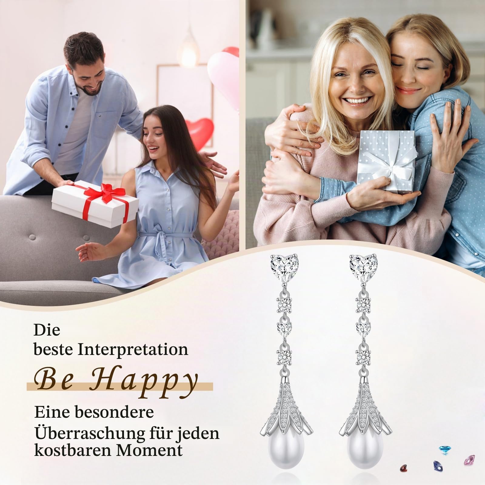 Silber Lilie Ohrringe S925 Sterling Silber Hochzeit Birdal Ohrringe für Bräute, Brautjungfern, Perle Kronleuchter Dangle Ohrhänger für Frauen Prom