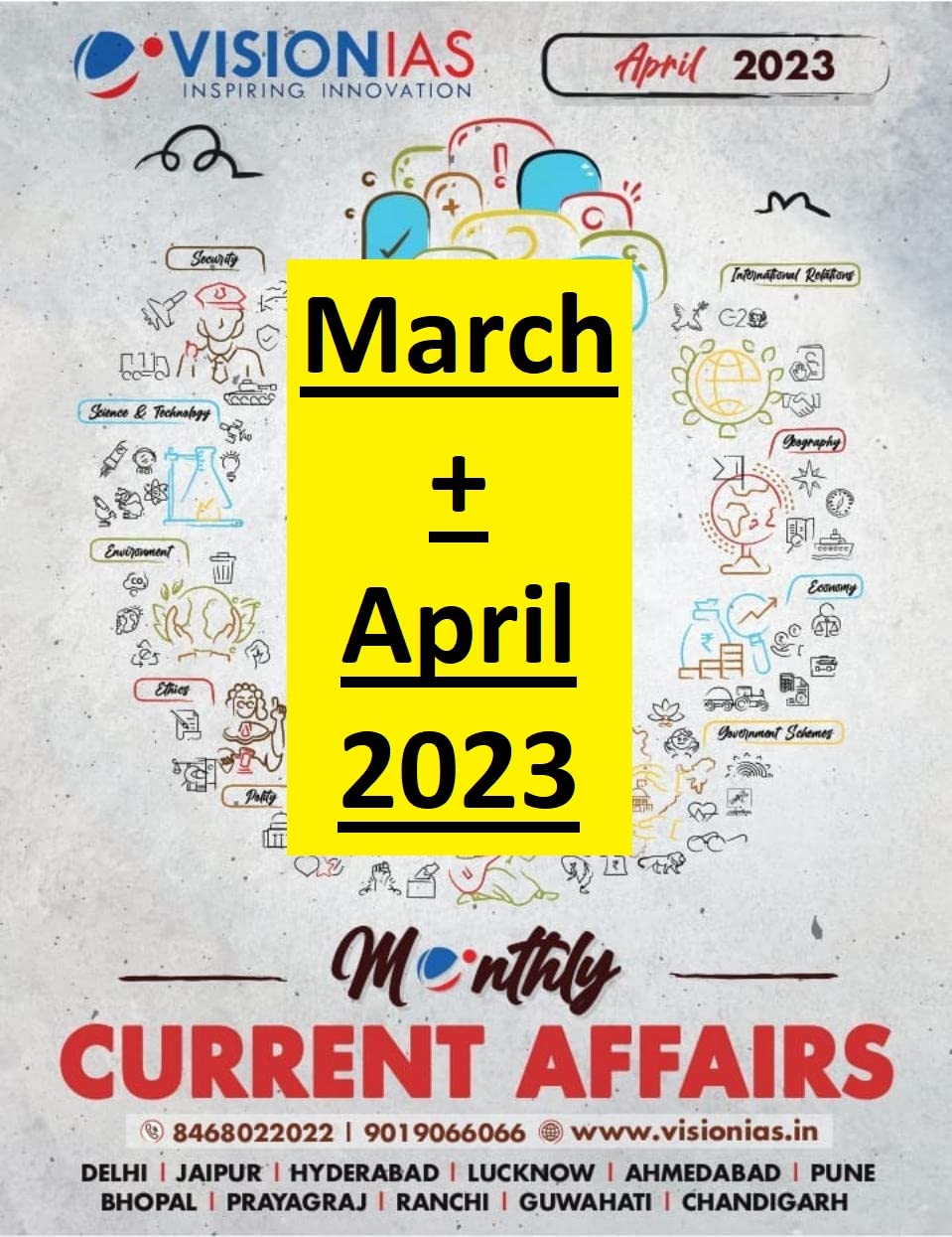 Vision ias Current Affairs (March + April 2023) English Medium | B/W Printout Notes | UPSC Exam