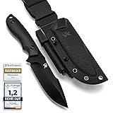 ODENWOLF Outdoor-Messer AMBULO mit Kydex Holster - Edles Jagdmesser aus einem Stück D2 Stahl gefertigt - DAS Bushcraft Messer - Perfektes Survival Messer Full Black