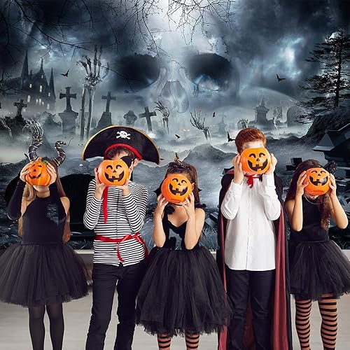 Miniatura 5 de Sendy Telón de fondo de Halloween de 7 x 5 pies para fotografía, noche de terror, calavera aterradora, cementerio oscuro, suministros de decoración