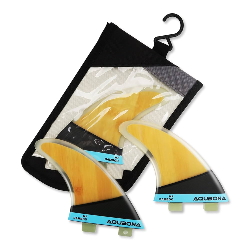 AQUBONA Large (MF) Fin Sets Bamboo Fiberglass Performance Surfboard Fins - Single Tab Or Twin Tab Surfboards-with Fin Bag Key Screw