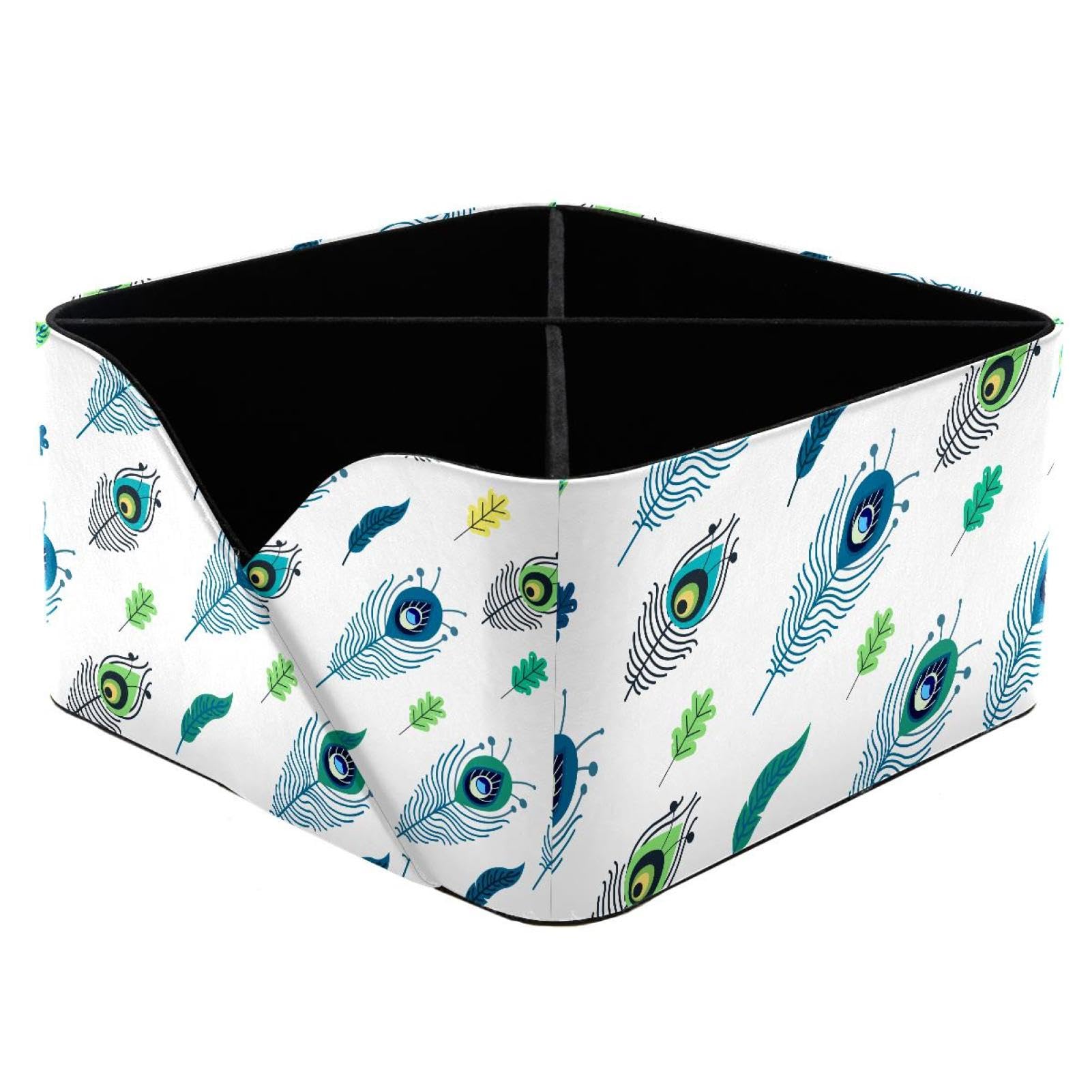 KengjuTesu Peafowl Feathers Desktop Organizer Pen Holder, Rectangular Pencil Cup for Office, Study and Makeup Stations