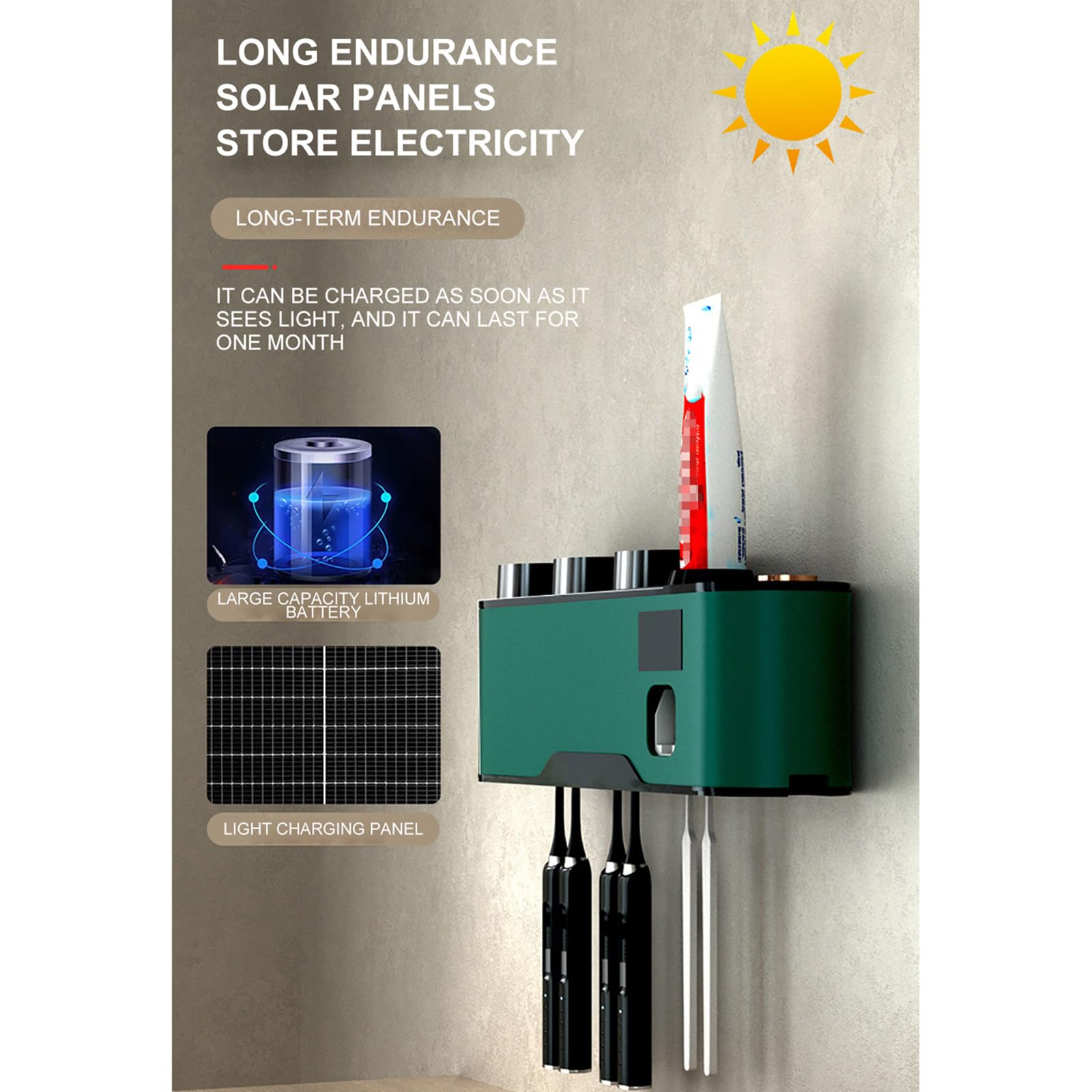 Soporte esterilizador de cepillo de dientes UV, caja de almacenamiento para cepillo de dientes Solar, exprimidor de pasta de dientes inteligente, accesorios para el hogar,Grey