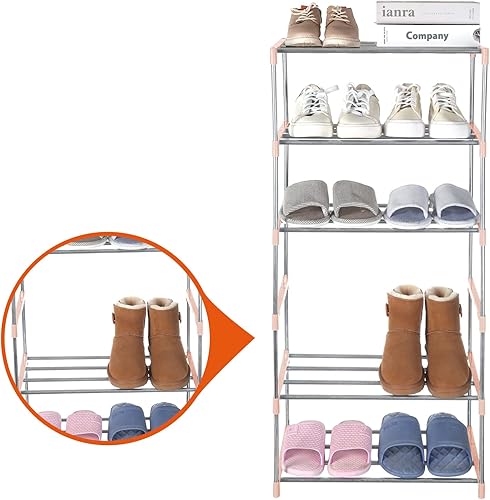 Miniatura 4 de Zapatero pequeño, organizador estrecho apilable para zapatos, para entrada, puerta y armario de dormitorio (3 niveles, rosa)