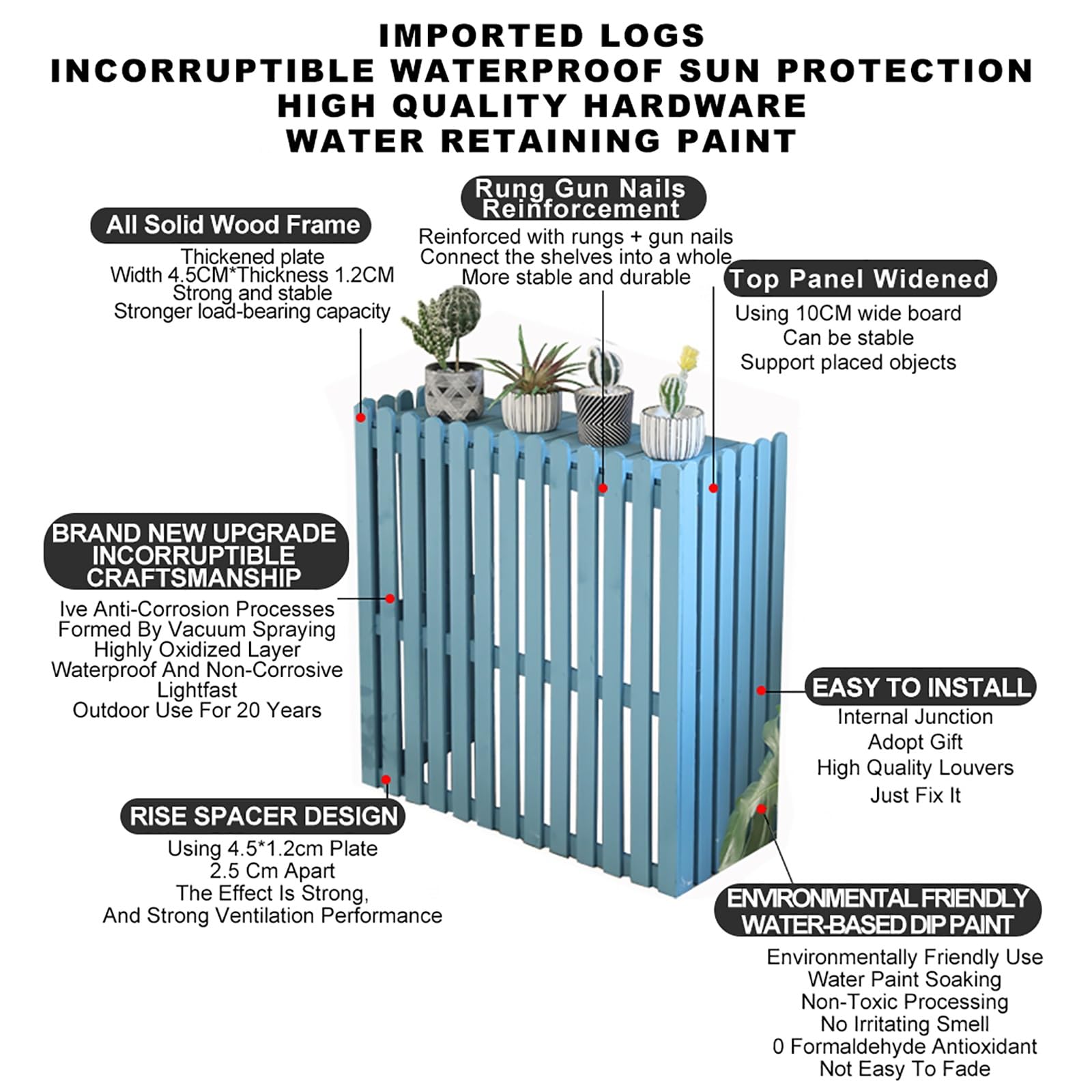 Housse de protection contre l'air extérieur – Clôture d'intimité en bois imperméable et fleur – et protection fonctionnelle de l'unité AC – Couleur bleue, parfaite pour les jardins et les terrasses.