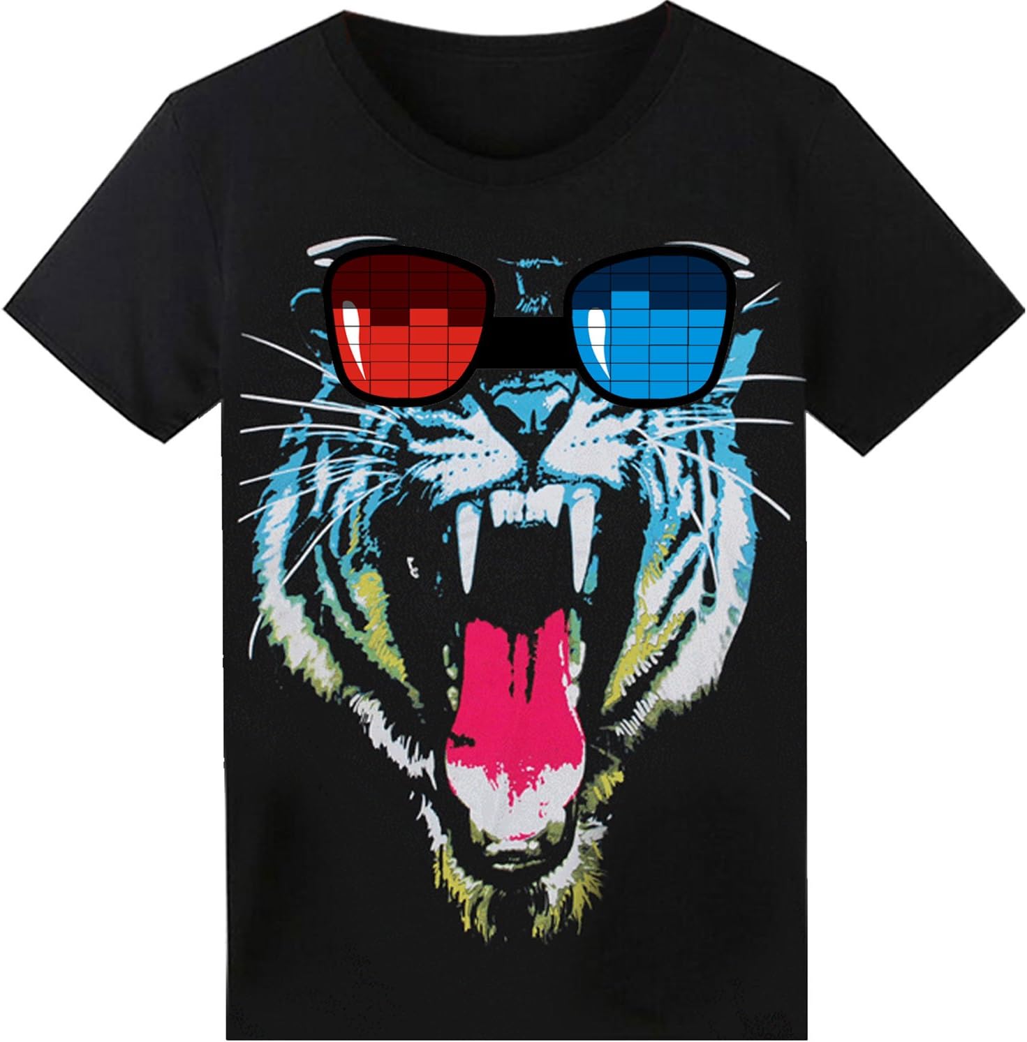 SOOOEC LED T-Shirt Sound Activated Equalizer T Shirt Light Up for Halloween EDM Party Hiphop Cosplay Concert Costume Birthday Gift(Tiger) , Black, L
