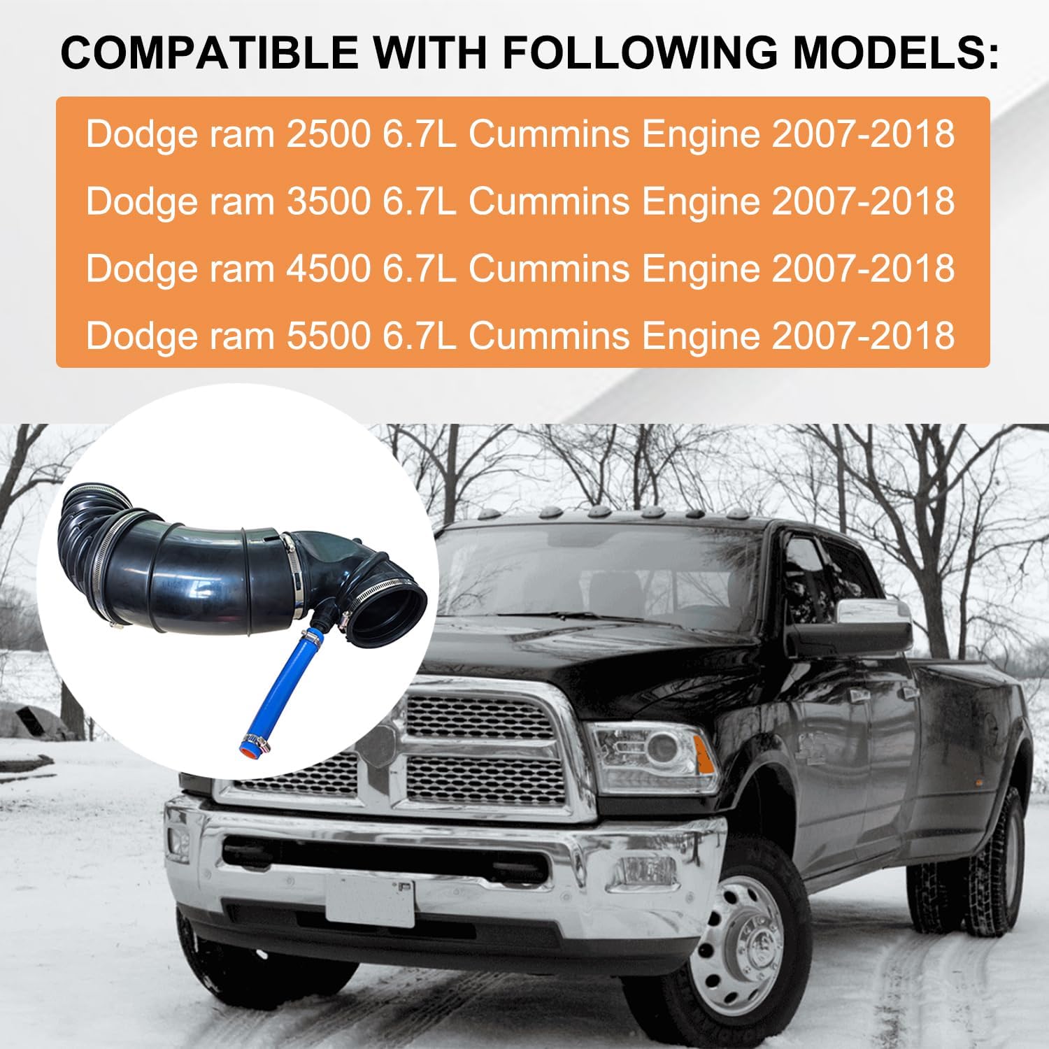 Engine Air Intake Hose Duct Assembly 696-207 Compatible with 2007-2018 Dodge Ram 2500 3500 4000 4500 5500 6.7L Turbo Diesel | Direct Replacement for OEM # 53032944AL, 53032944AC, 53032944AD