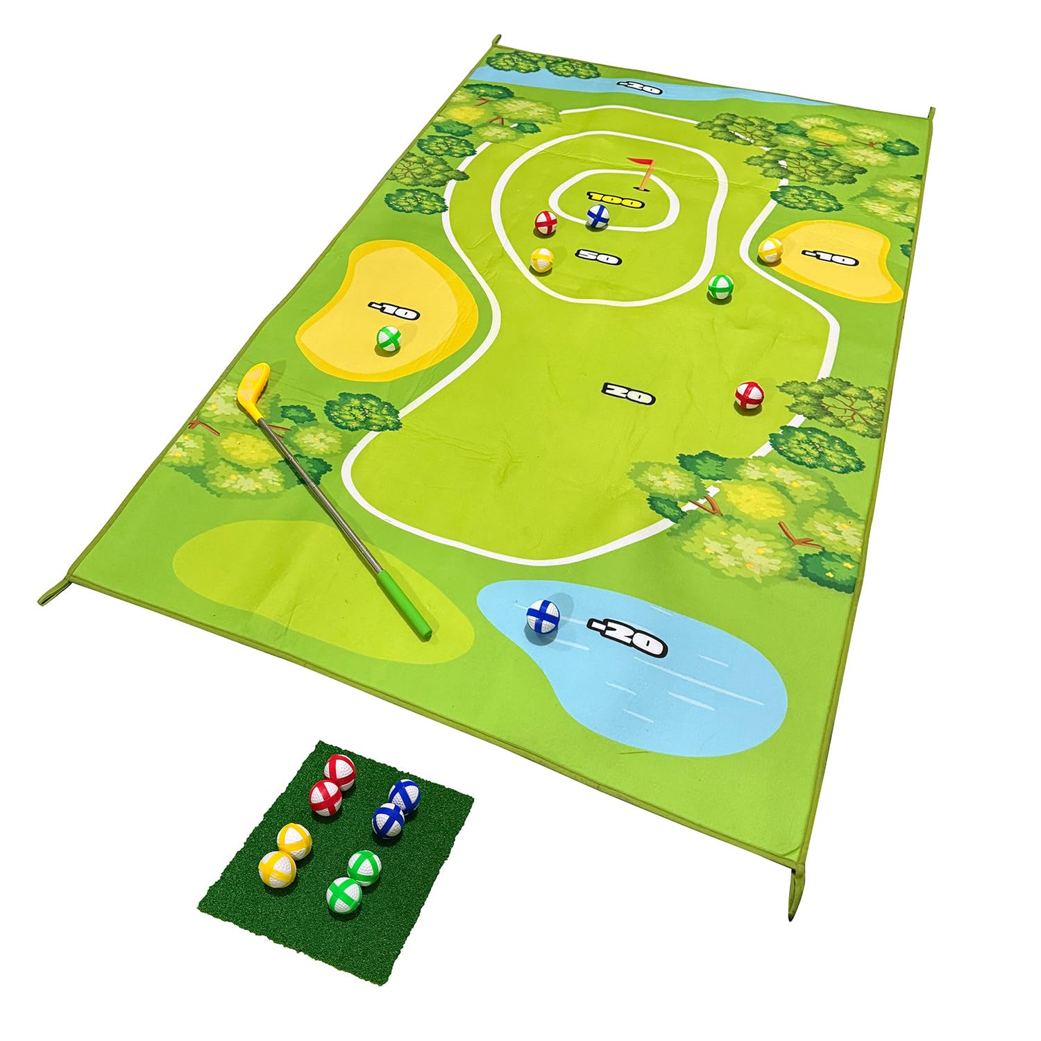 Golf Abschlag Matte Minigolf Für Zuhause - Mini Golf Set Indoor - 160x100 cm Golf Teppich - Inkl. 8 Bälle in 4 Farben - Minigolf Geschenk Für Zuhause