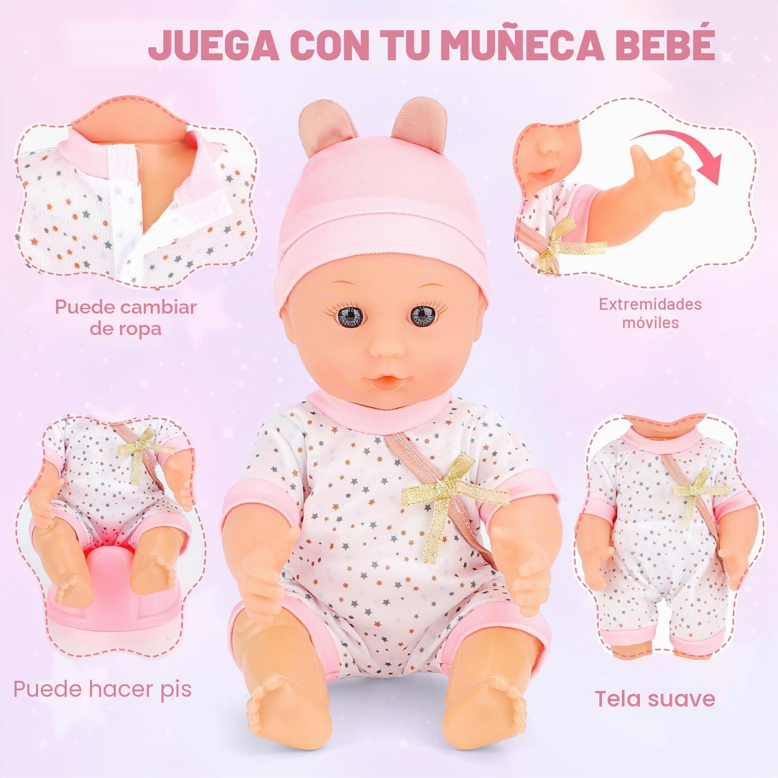 deAO 21Pcs Accesorios para Muñecas, Set de Juegos de rol para Niñas, Rosa